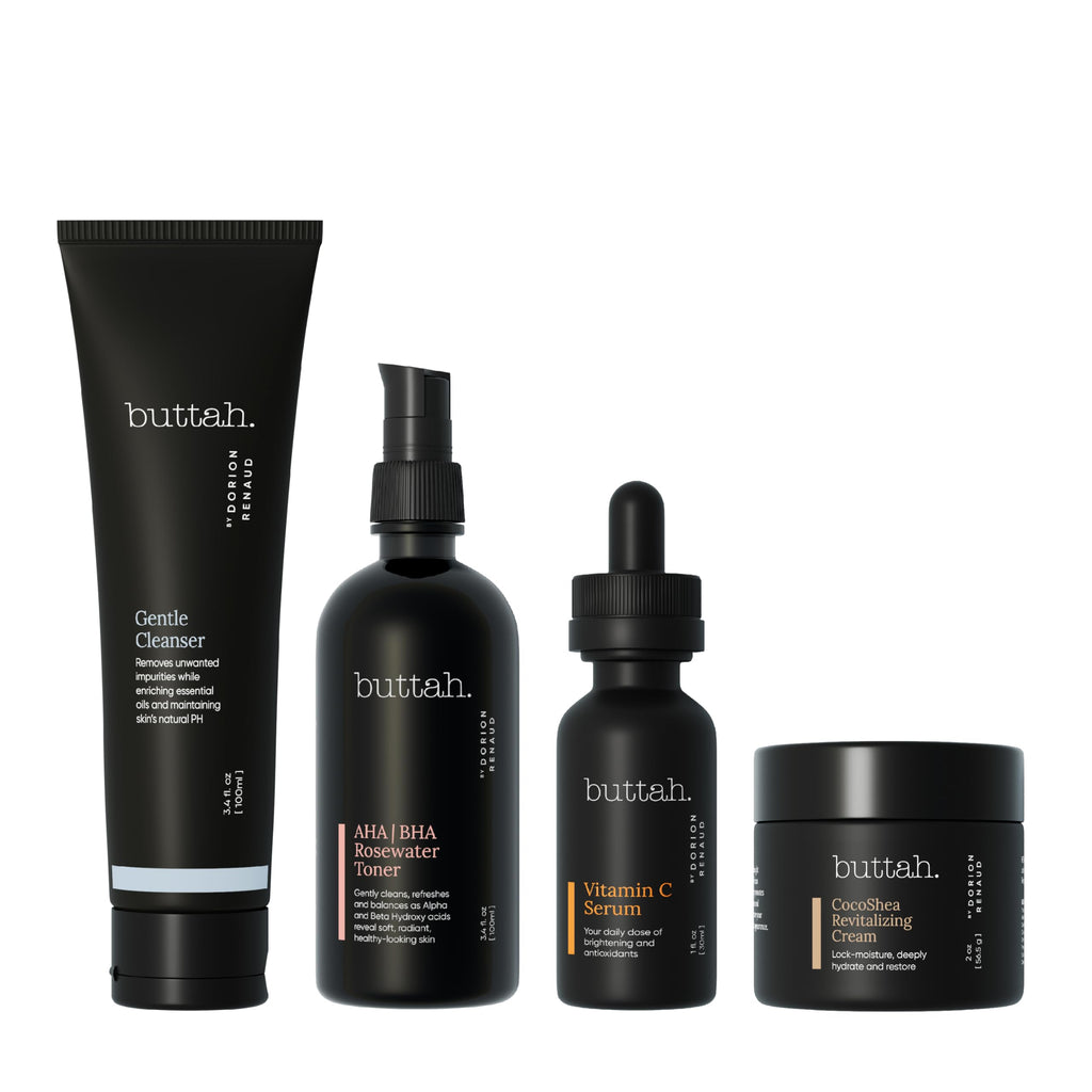 Buttah Skin Supreme Kit for Melanin Rich Skin | Buttah Moistuizer 2 oz | Vitamin C Serum 1 oz | Cleanser 3.4 oz | Rosewater Toner 3.4 oz | Black Owned Skincare