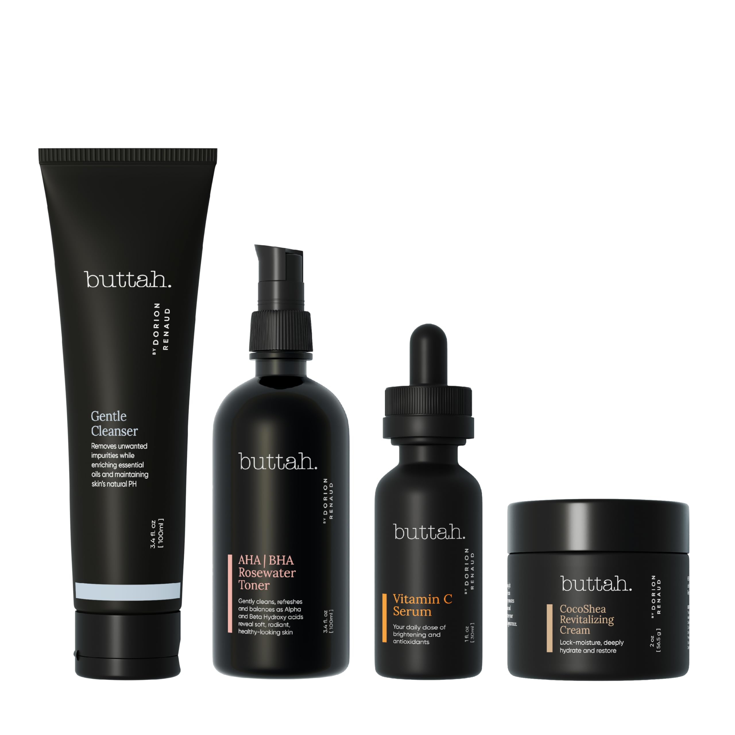 Buttah Skin Supreme Kit for Melanin Rich Skin | Buttah Moistuizer 2 oz | Vitamin C Serum 1 oz | Cleanser 3.4 oz | Rosewater Toner 3.4 oz | Black Owned Skincare