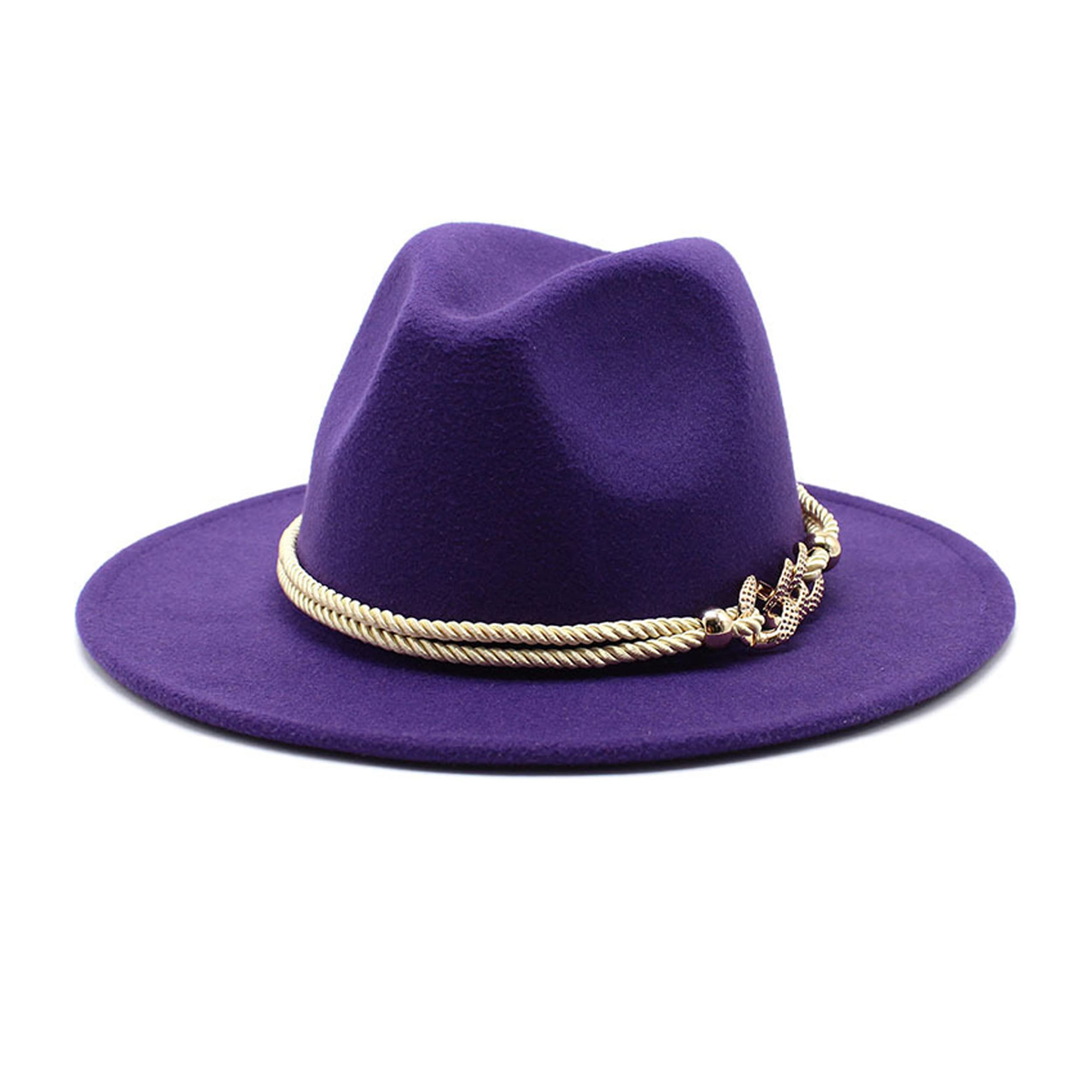 Gossifan Lady Fashion Wide Brim Felt Fedora Panama Hat with Ring Belt