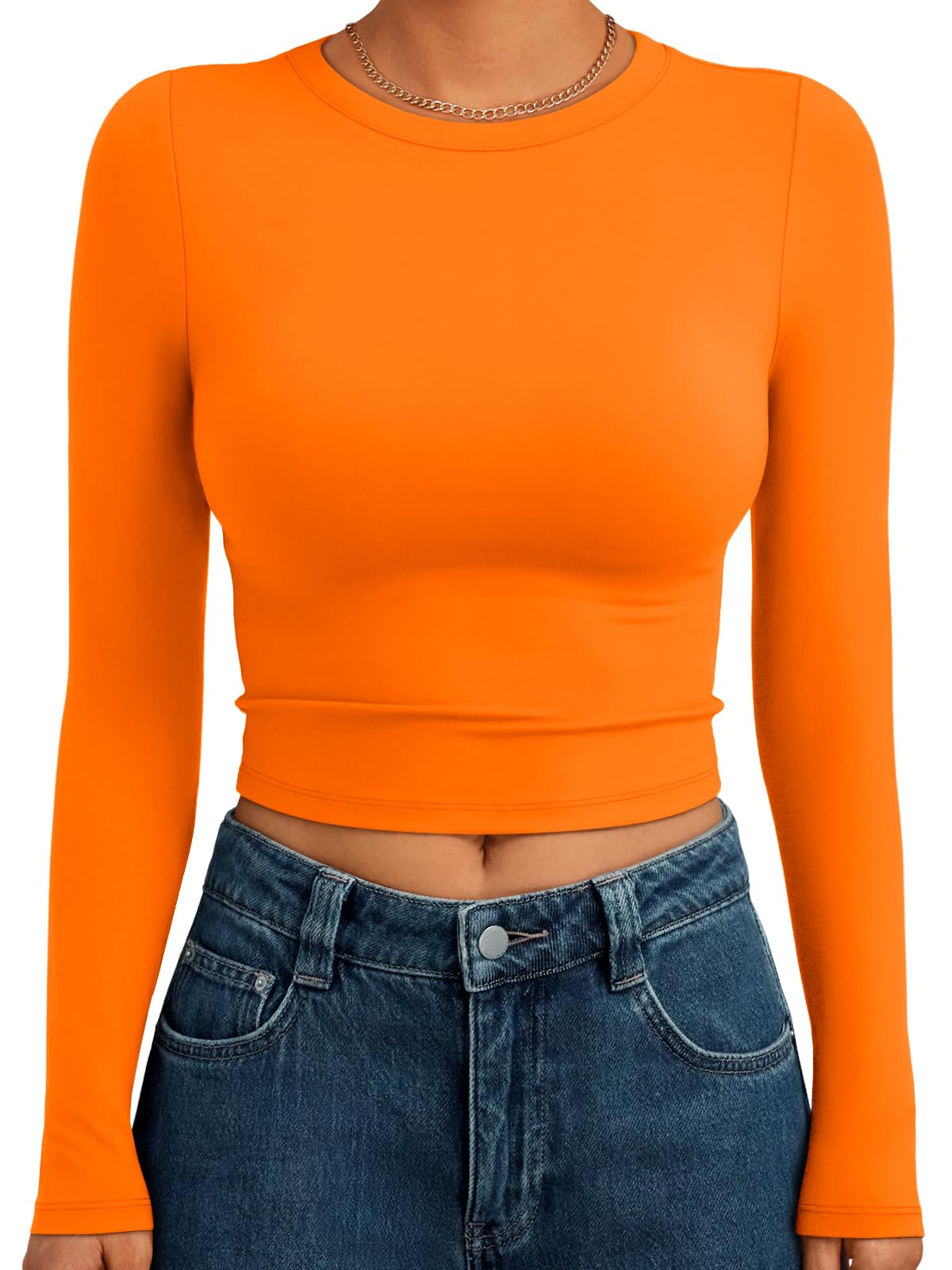 Trendy Queen Womens Long Sleeve Crop Tops Basic Slim Fitted Shirts Spring Fashion Outfits 2026 Teen Girl Clothes