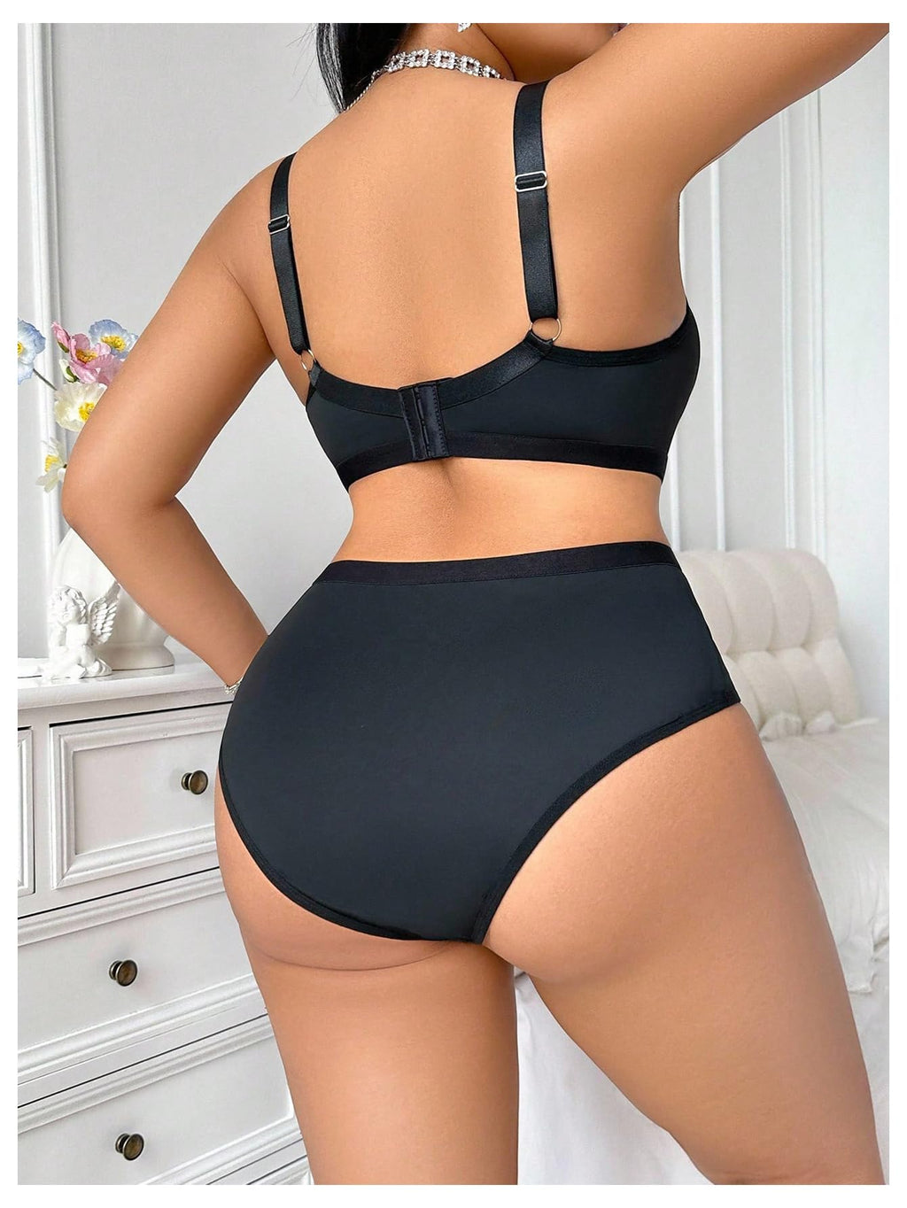 OYOANGLE Women Plus Size 2 Piece Lingerie Sexy Mesh Bralette and High Waist Panty Set Underwear