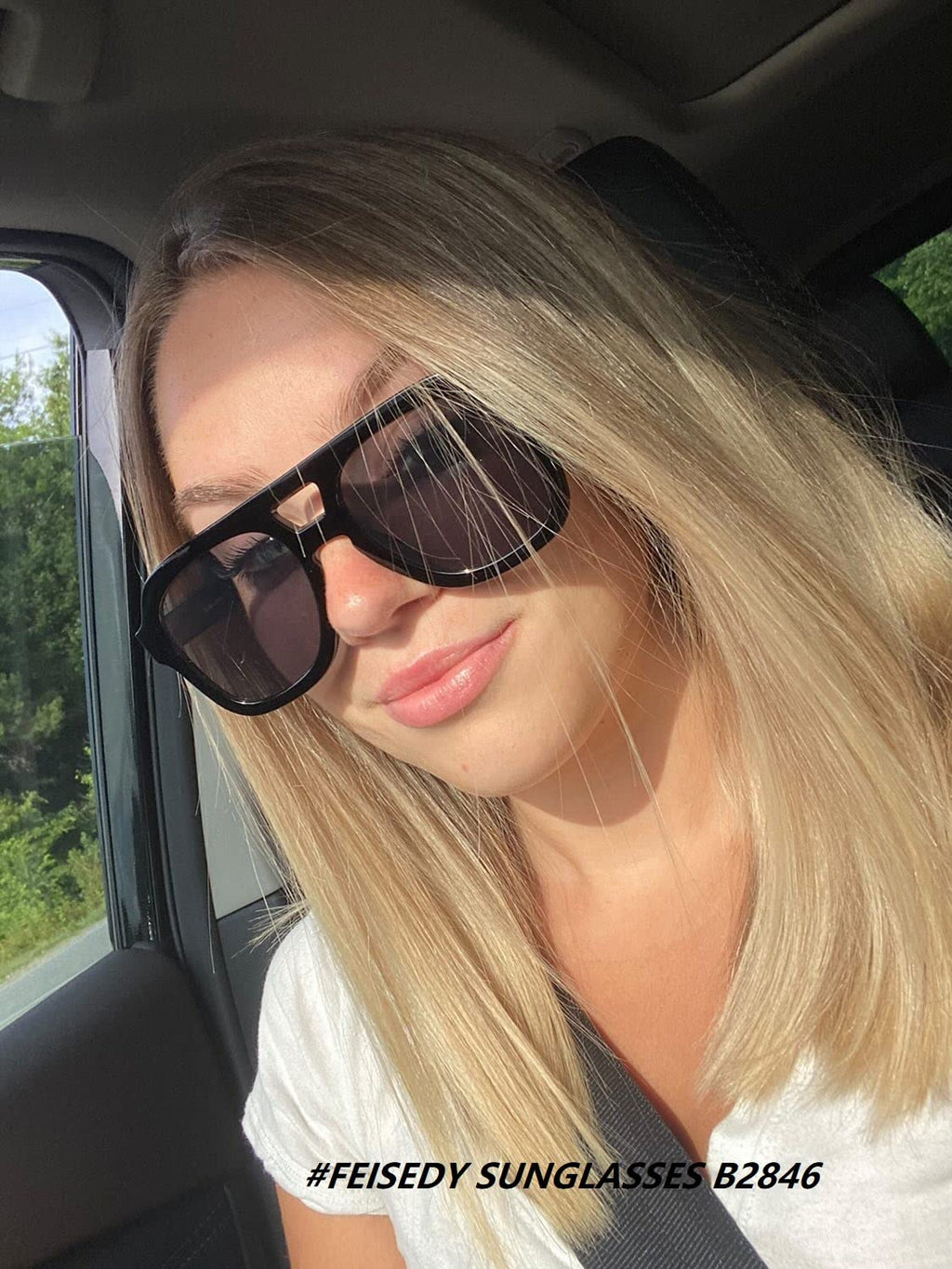 FEISEDY Vintage Aviator Sunglasses Double Bridge Women Men Large Square Thick Frame Trendy Eyewear UV400 B2846