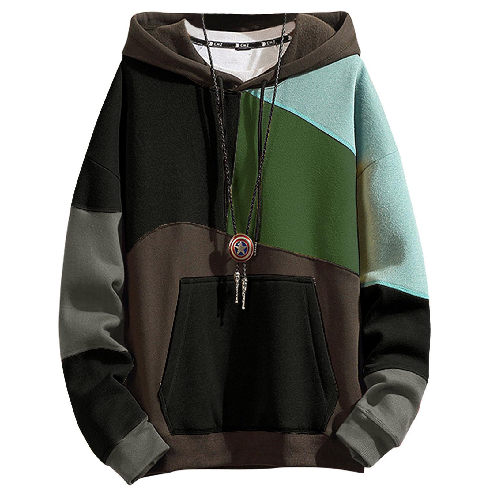 Covisoty Mens Casual Cotton Hoodies Contrast Color Pullover Mens Patchwork Hooded Sweatshirt Casual Long Sleeve