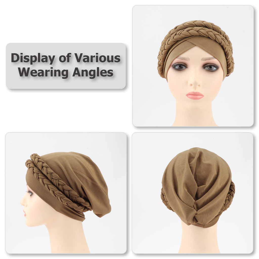 DRESHOW African Women Turban Caps Beanie Twist Headscarf Pre-Tied Double Twisted Braid Hair Cover Wrap Hat Chemo Cancer Cap
