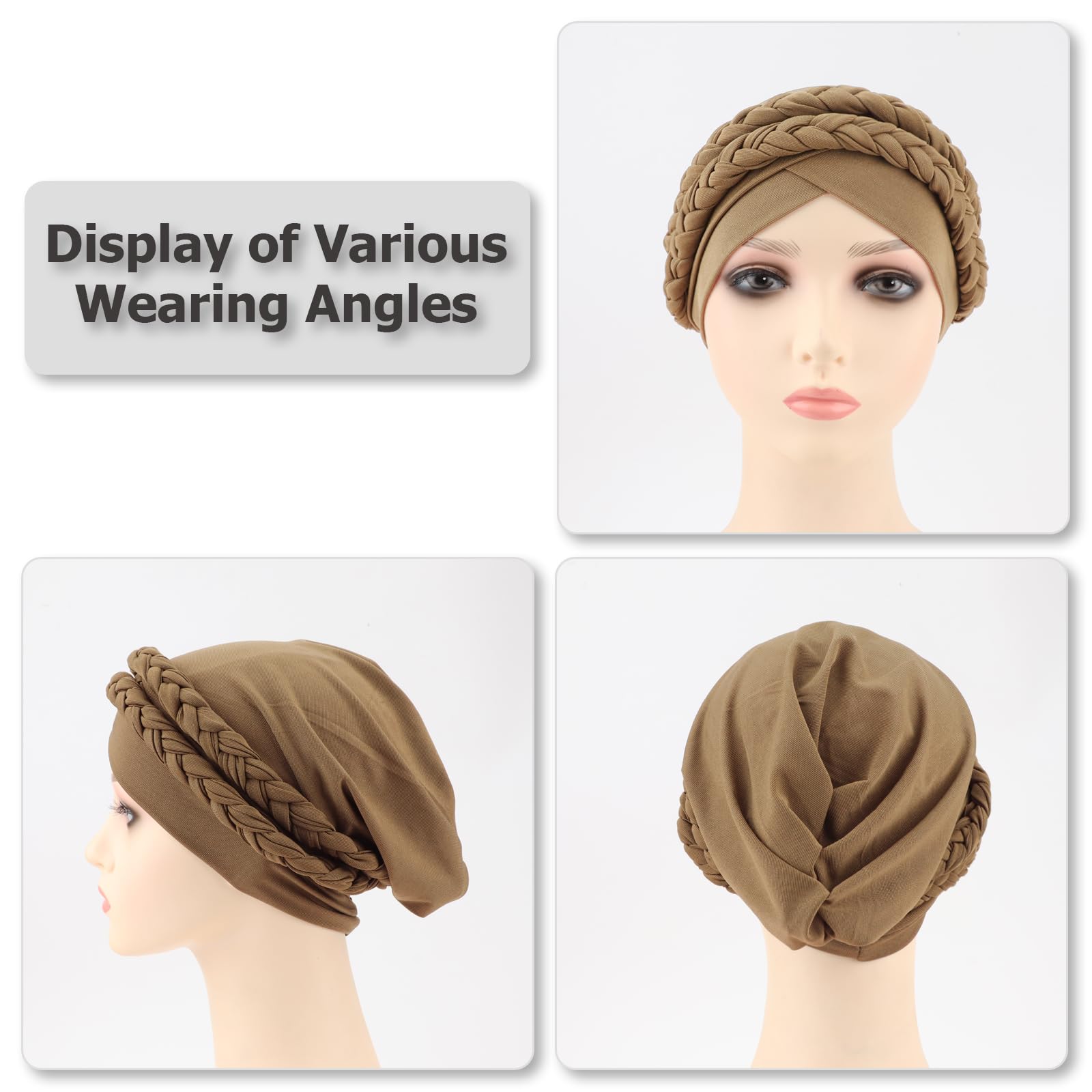 DRESHOW African Women Turban Caps Beanie Twist Headscarf Pre-Tied Double Twisted Braid Hair Cover Wrap Hat Chemo Cancer Cap