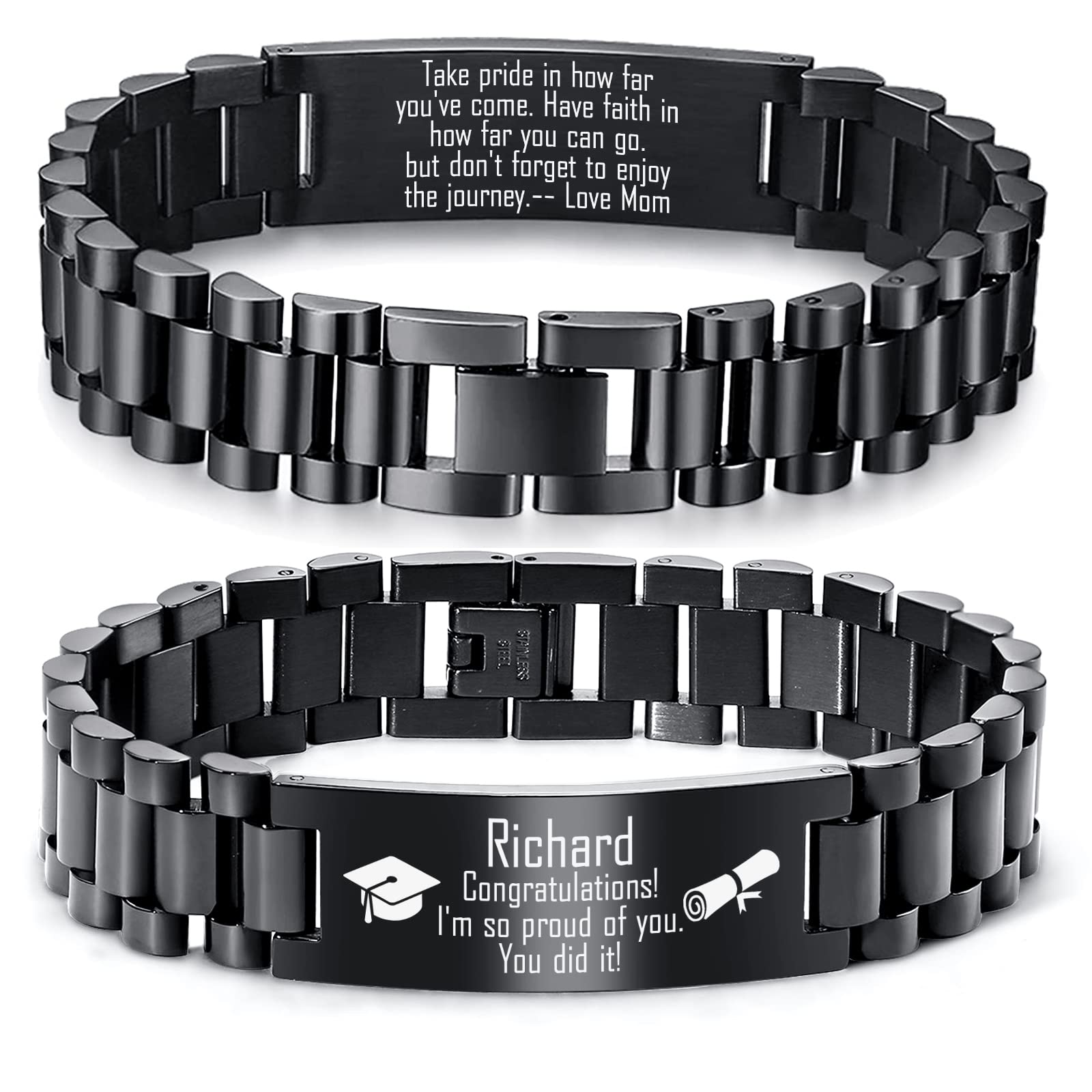 MEALGUET Graduation Gifts for him,Customizable Graduation Bracelet, Inspirational College Graduate Class Of 2026 Gift, Stainless Steel Handsome Link Bracelets for College Graduates