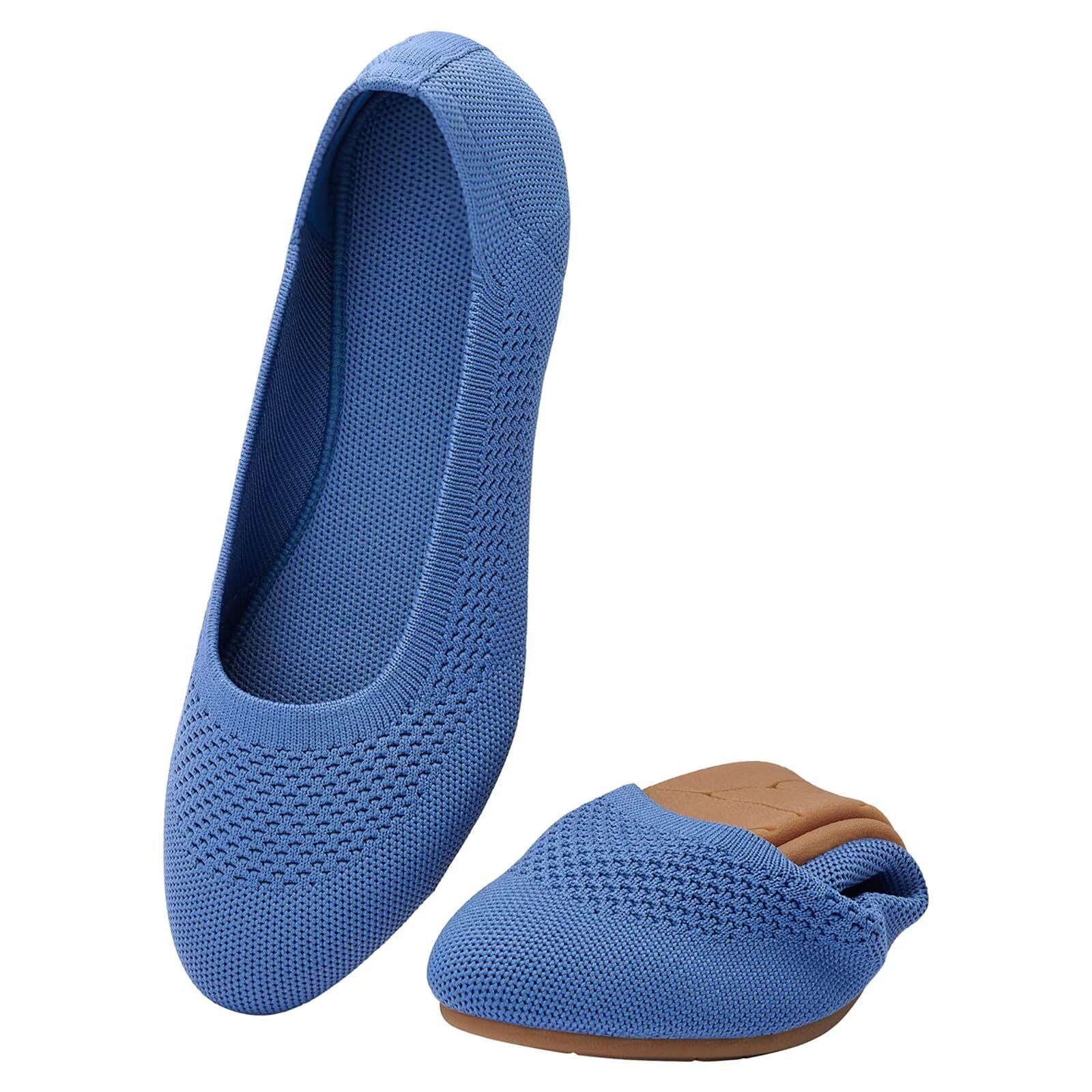 poemlady Women’s Ballet Flat Shoes Dress Shoes Knit Round Toe Slip On Ballerina Walking Flats Shoes for Woman Low Wedge Casual
