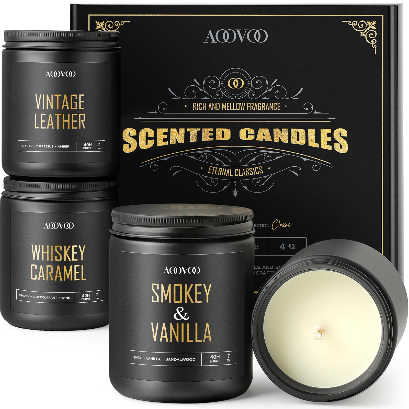 AOOVOO Scented Candles for Men - 4 Pack Candles for Home Scented, Soy Wax, Men Candle Set, Candle Set