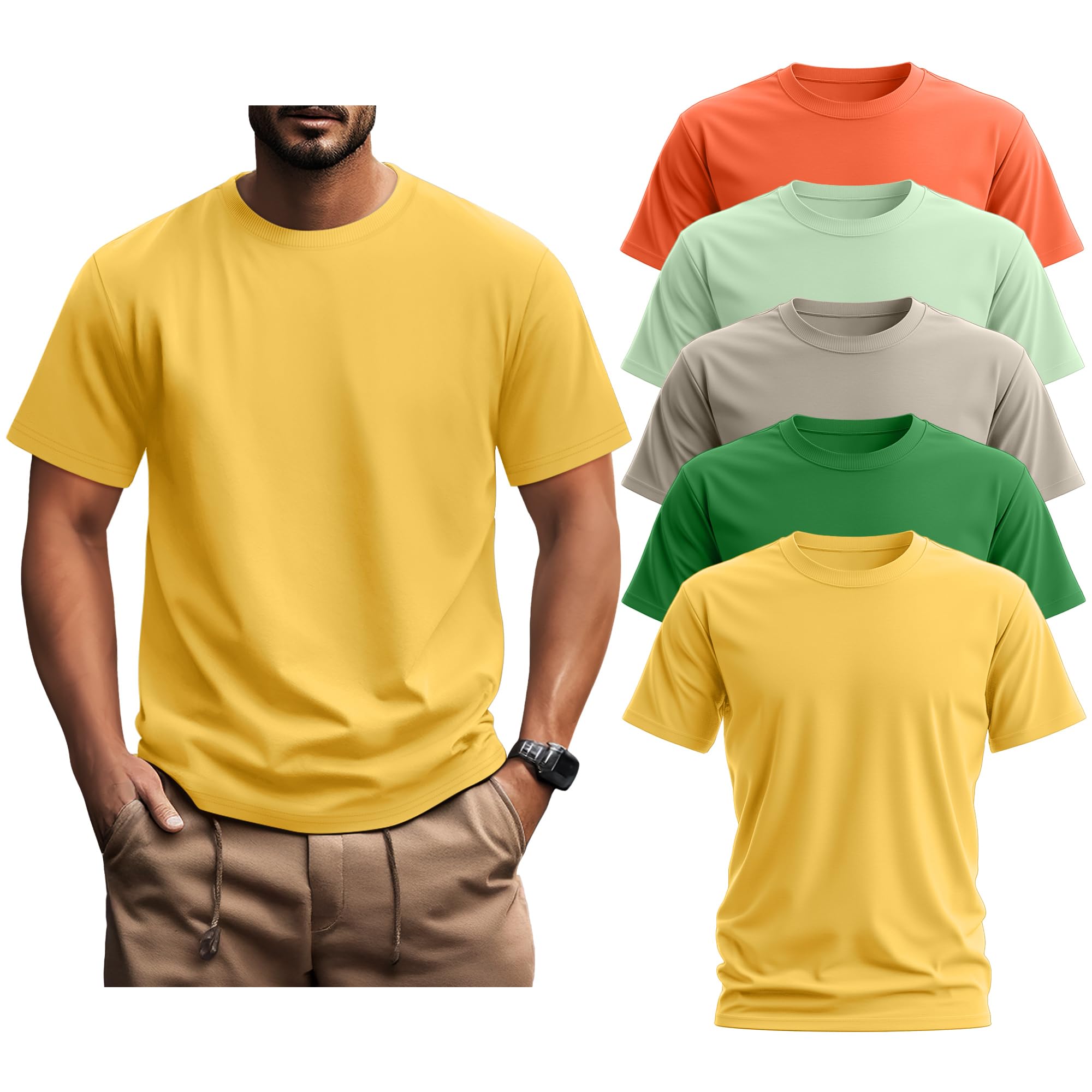 Ficerd 5 Pack Men's Big and Tall Shirts Short Sleeve Cotton Tee Summer Crew Neck Oversize Top Loose Fit Shirt Multipack