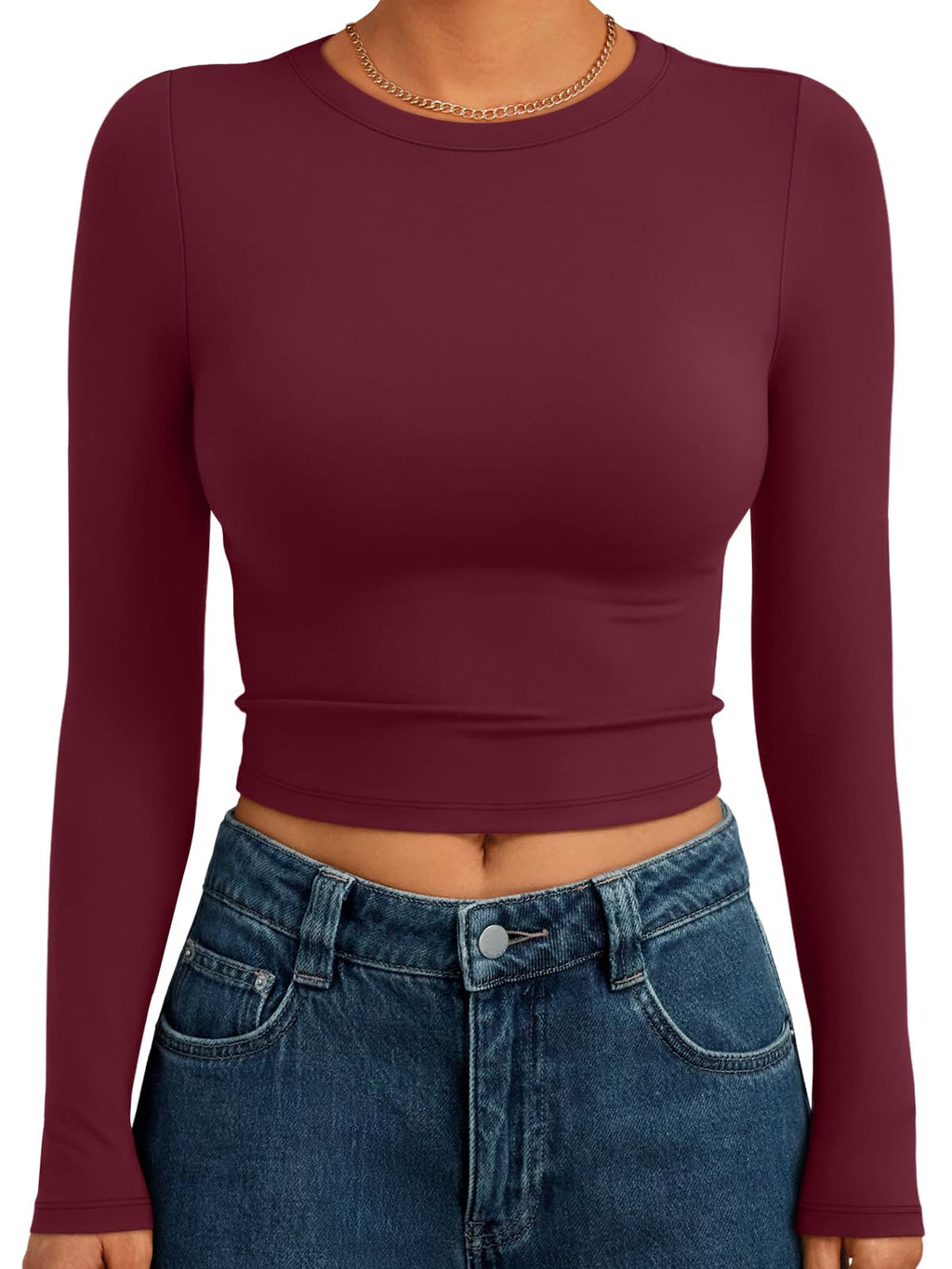 Trendy Queen Womens Long Sleeve Crop Tops Basic Slim Fitted Shirts Spring Fashion Outfits 2026 Teen Girl Clothes