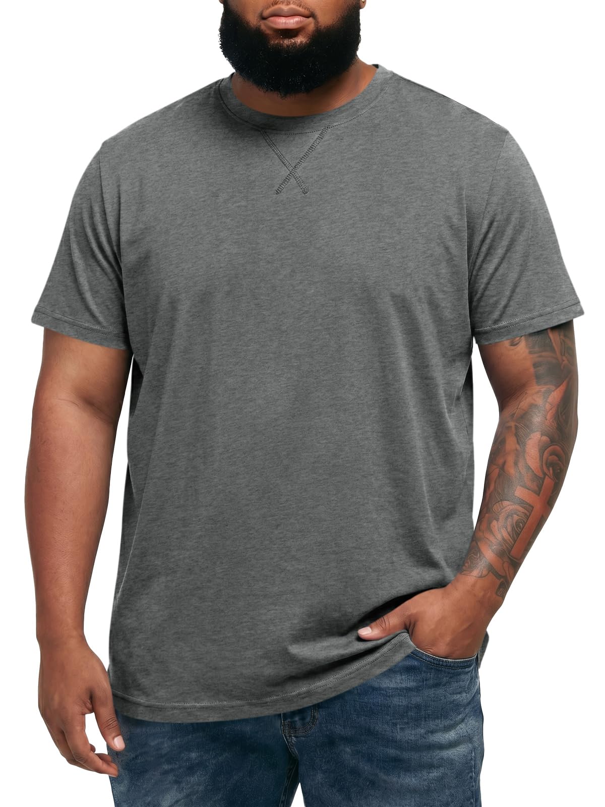 Runcati Mens Big and Tall Shirts Short Sleeve Crew Neck Casual T-Shirt Summer Longline Hipster Tee Shirts