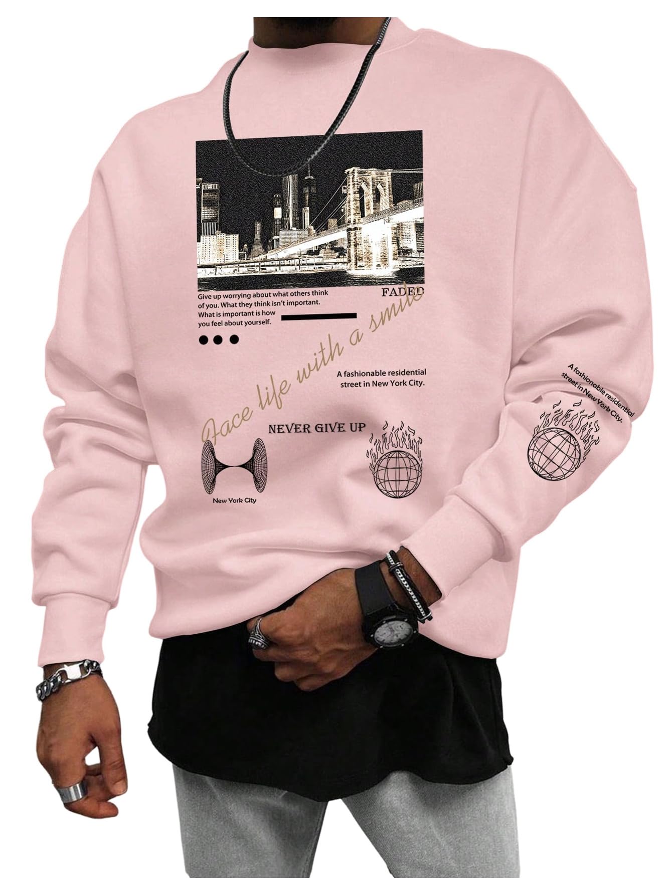 SOLY HUX Sweatshirts for Men Letter Graphic Crew Neck Long Sleeve Drop Shoulder Pullover Top