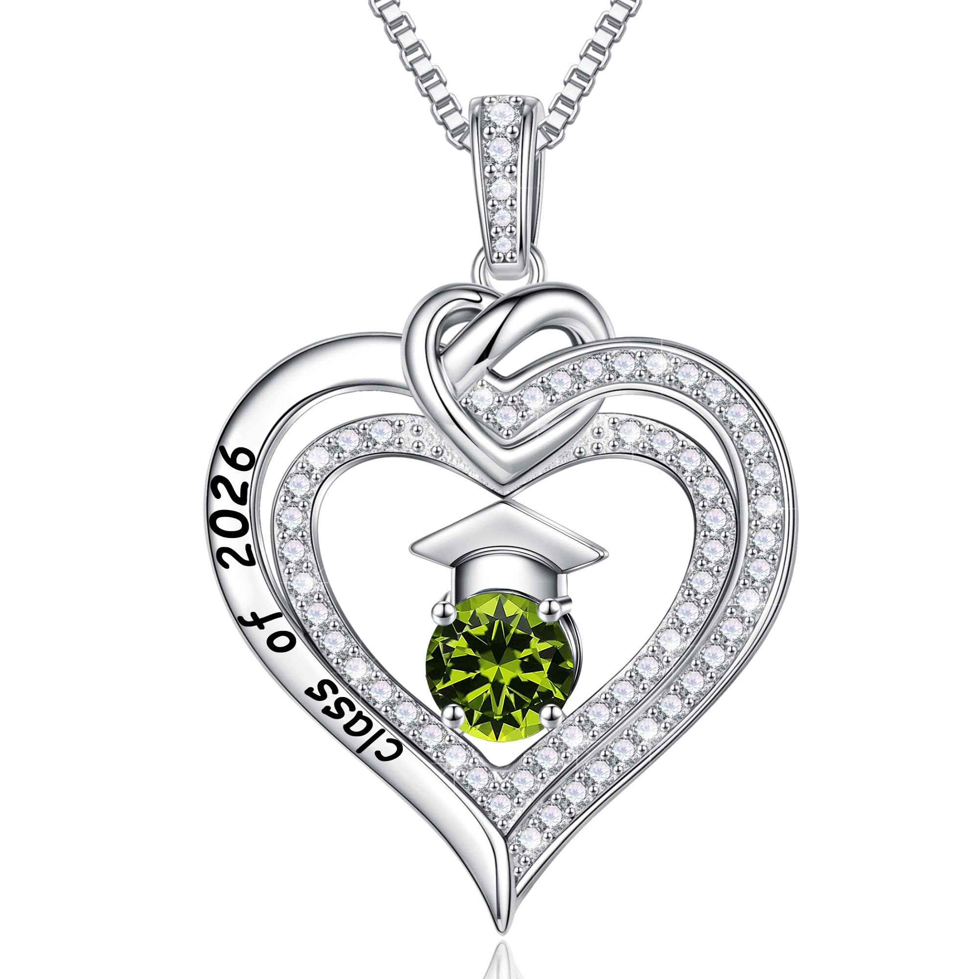 Turandoss Graduation Gifts for Her 2026, S925 Sterling Silver Birthstone Necklace Engraved Class of 2026 Inspirational Necklaces High School College Graduation Gifts for Women