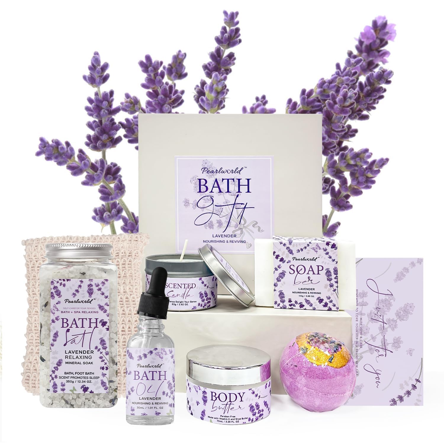 PEARLWORLD Bath Set with Ocean Scented Spa Gifts for Men, Christmas Birthday Self Skin Care Set for Men, Spa Gift Baskets for Him, 12Pcs Men's Spa Kit Gifts for Bath Spa