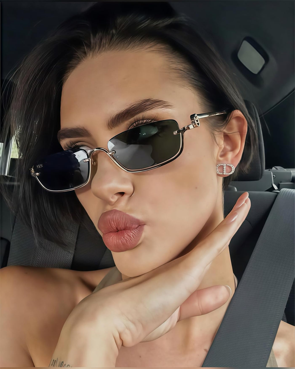 TYA Retro Y2k Sunglasses for Women Men,Trendy Semi-Rimless Sun Glasses Irregular Narrow Gold Sunnies UV400
