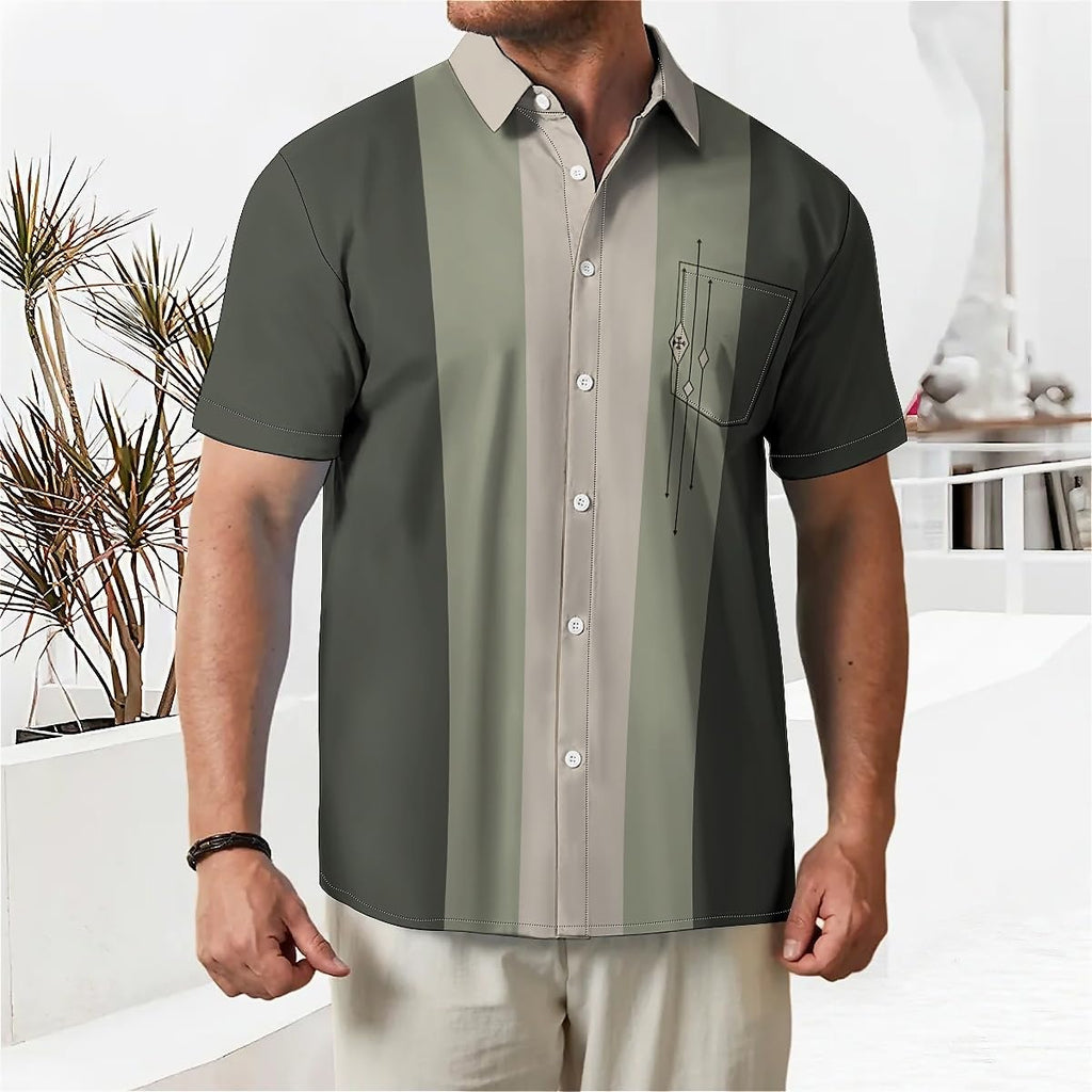 Men's Short Sleeve Button Down Bowling Shirts Hawaiian Casual Printed Summer Regular Fit Beach Aloha Shirt