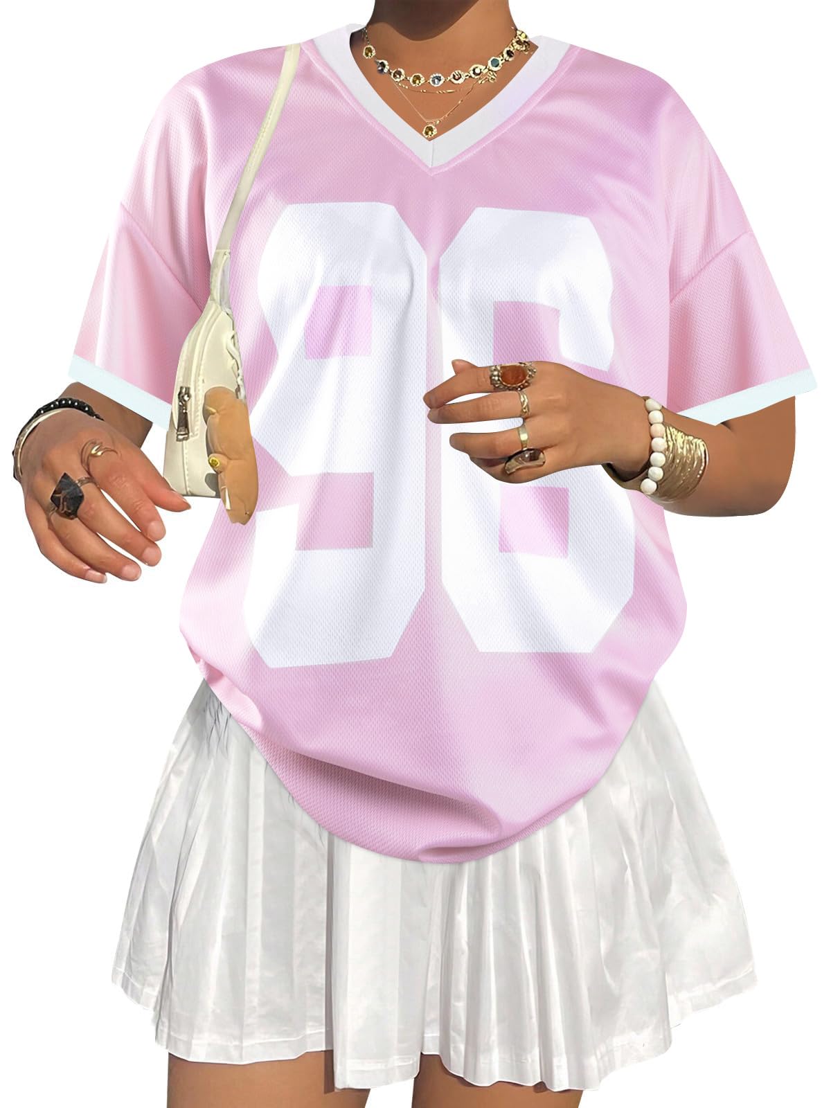Jersey Shirts for Women Y2k Graphic Tees V Neck Baggy Streetwear Number Oversized T Shirt Summer Tops