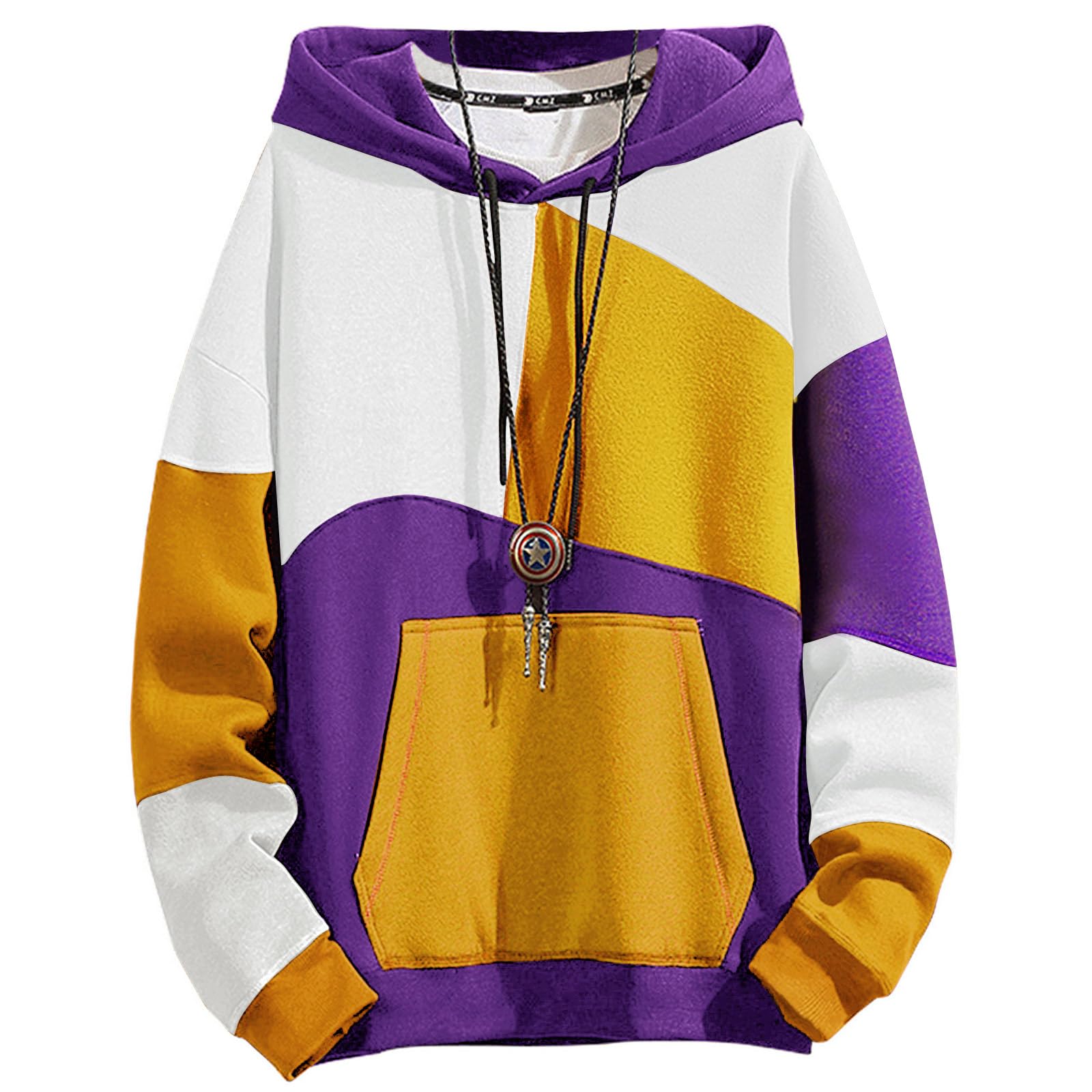 Covisoty Mens Casual Cotton Hoodies Contrast Color Pullover Mens Patchwork Hooded Sweatshirt Casual Long Sleeve