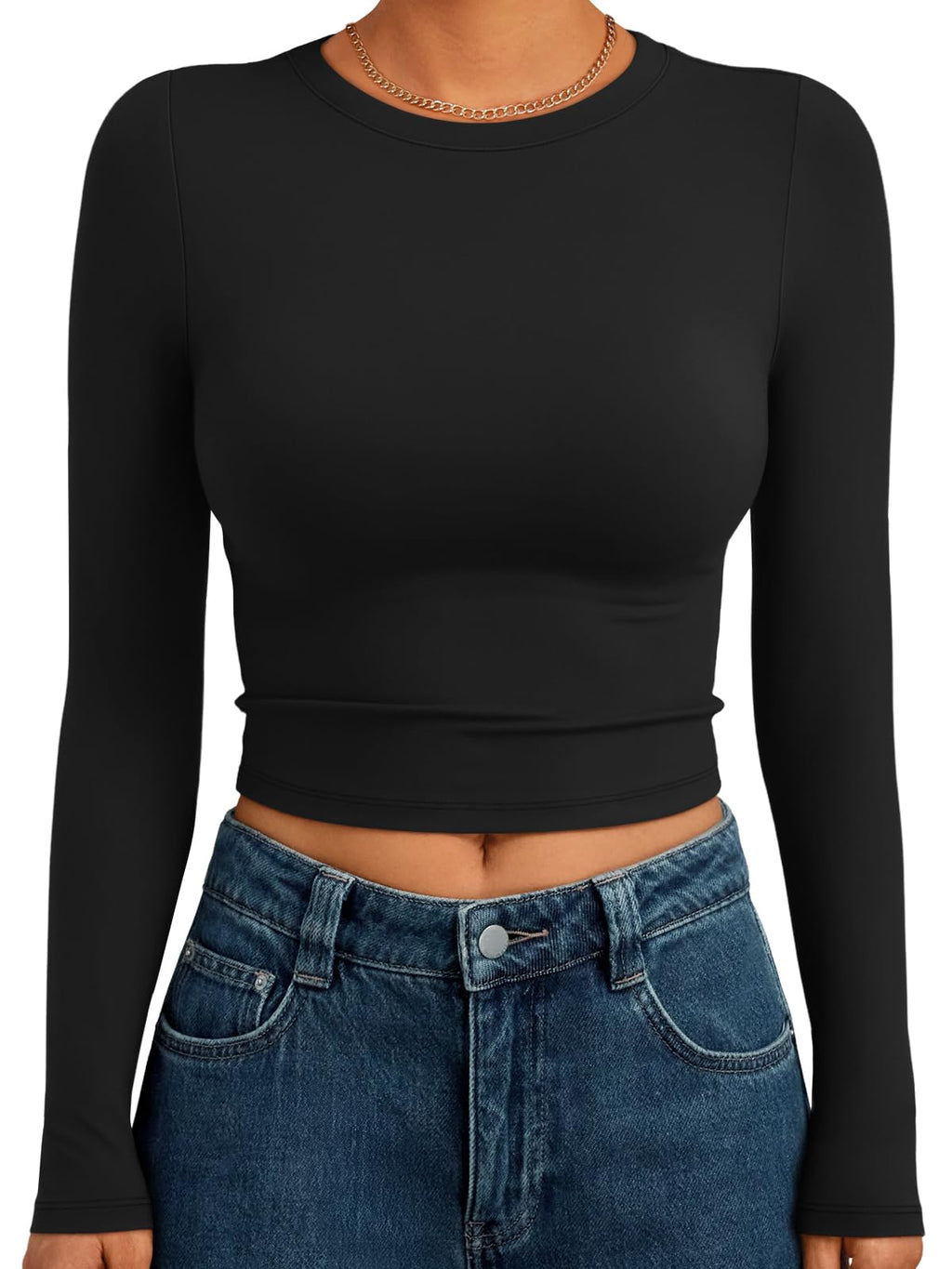 Trendy Queen Womens Long Sleeve Crop Tops Basic Slim Fitted Shirts Spring Fashion Outfits 2026 Teen Girl Clothes