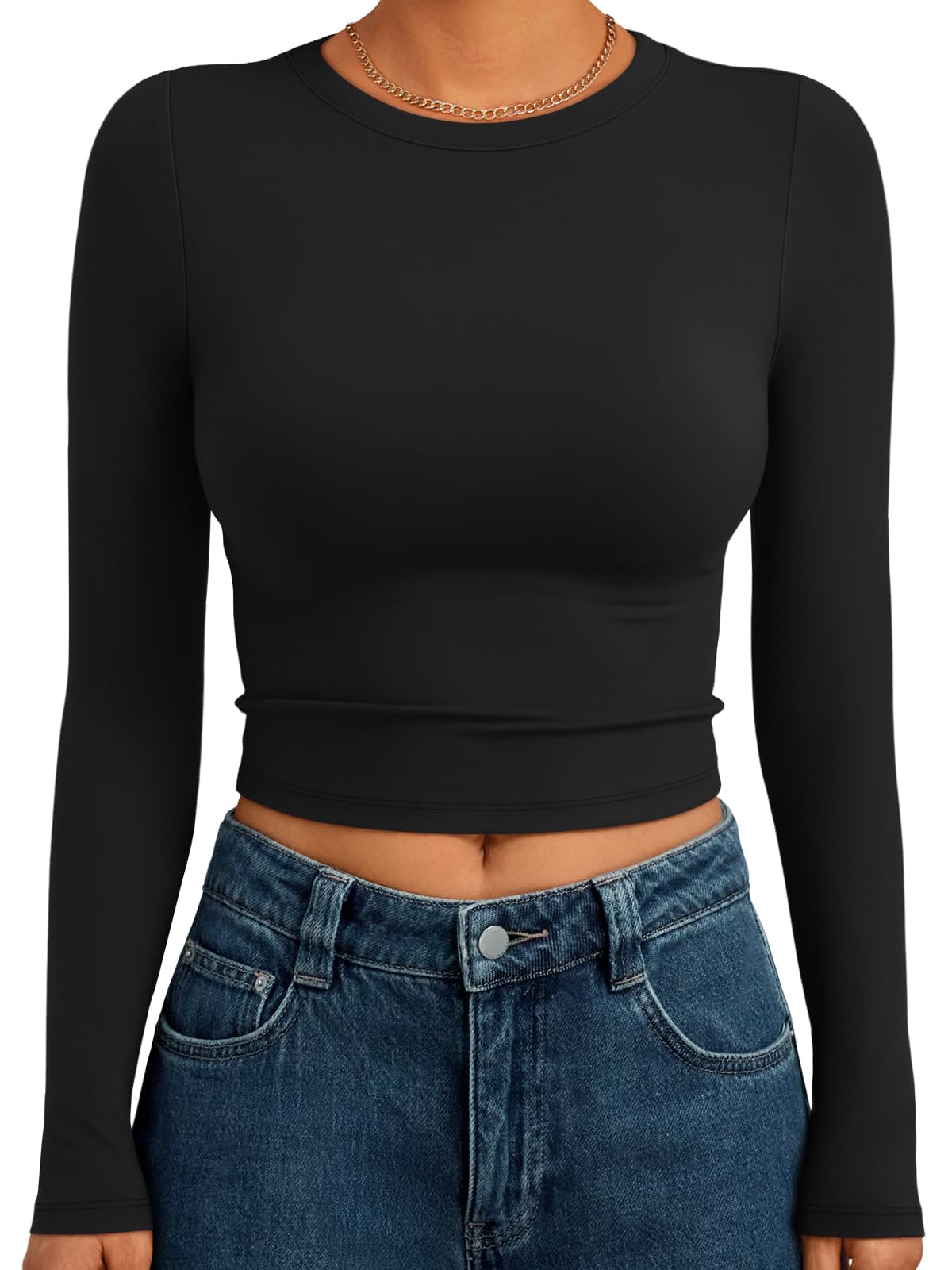 Trendy Queen Womens Long Sleeve Crop Tops Basic Slim Fitted Shirts Spring Fashion Outfits 2026 Teen Girl Clothes