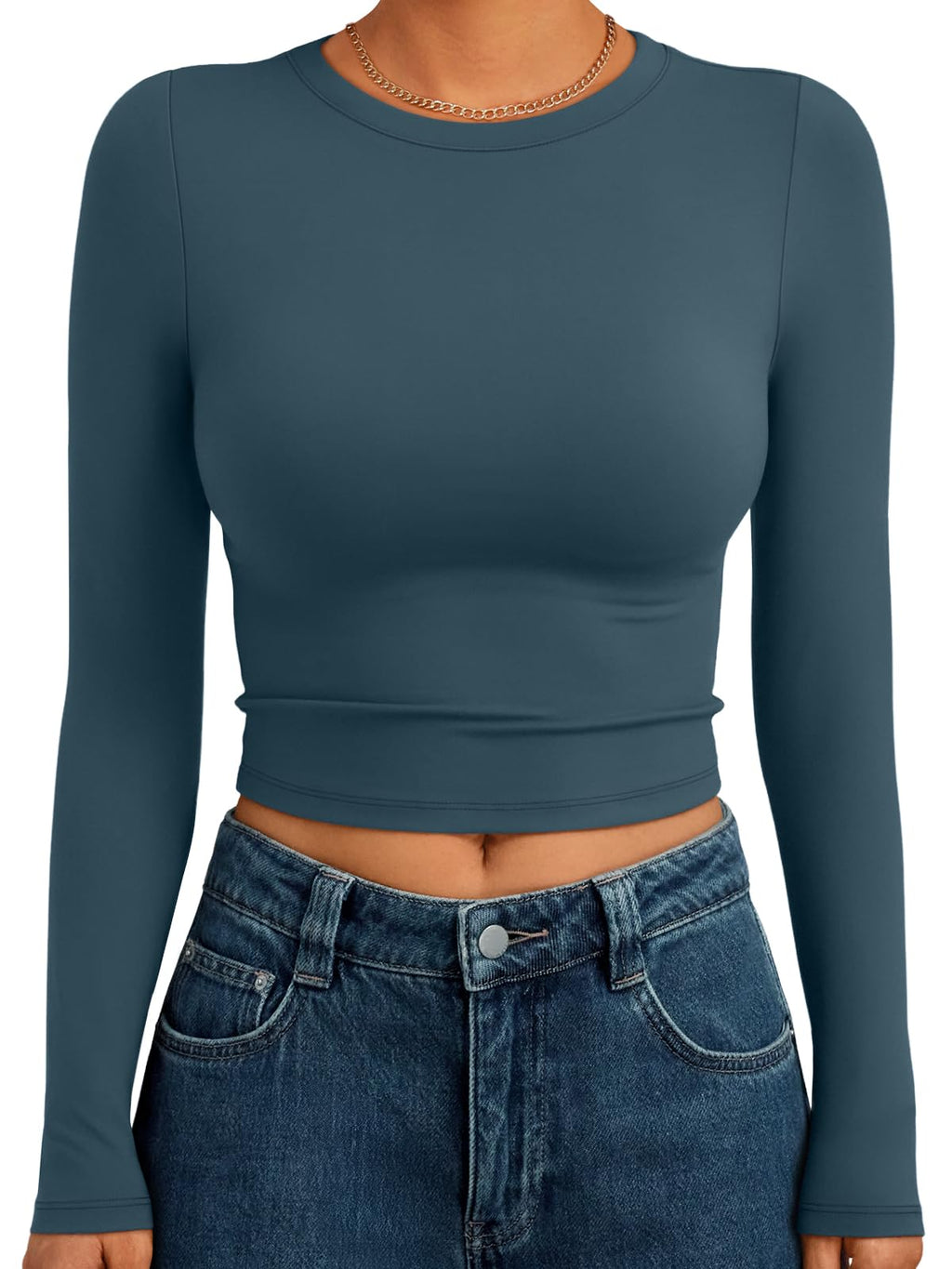 Trendy Queen Womens Long Sleeve Crop Tops Basic Slim Fitted Shirts Spring Fashion Outfits 2026 Teen Girl Clothes