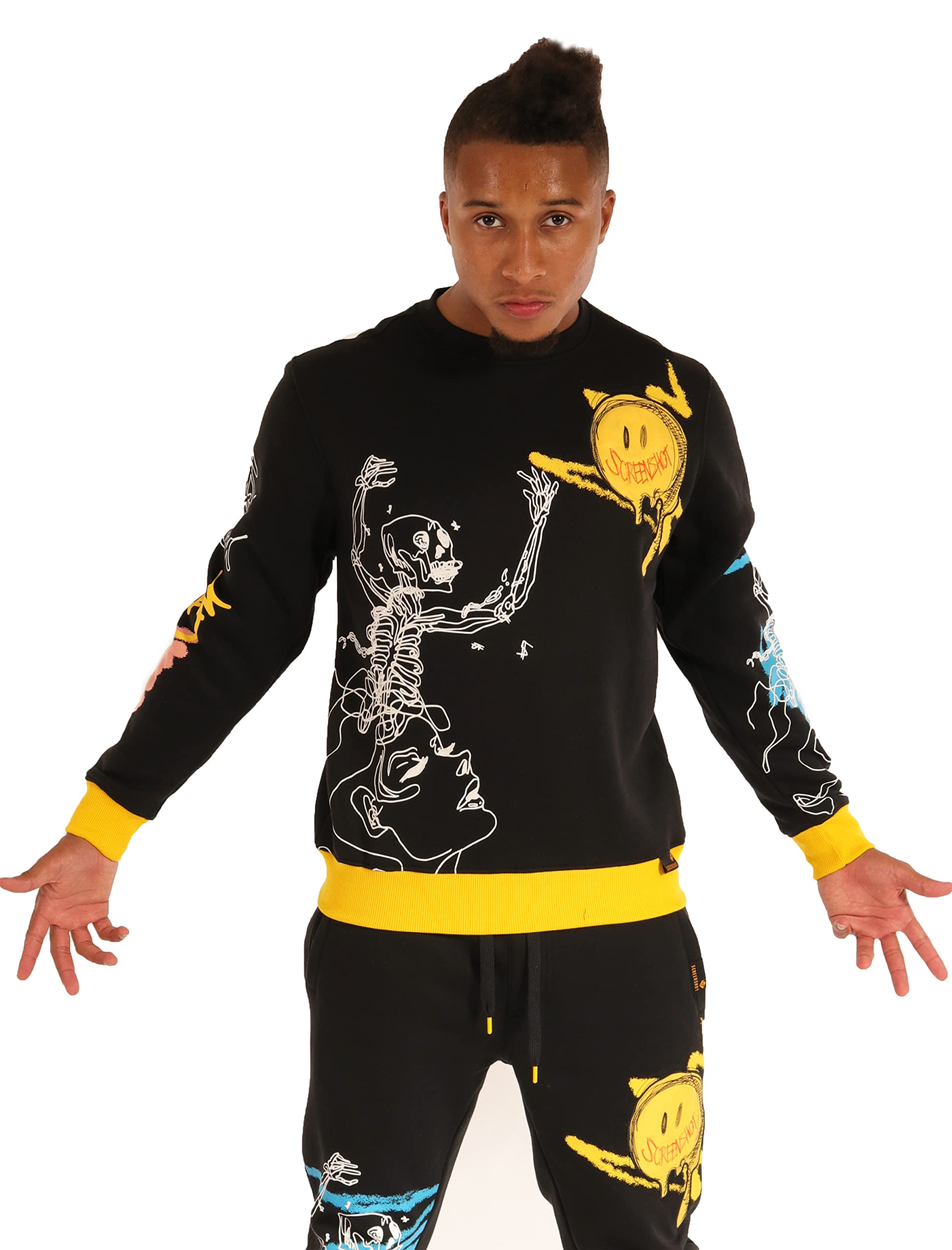 SCREENSHOT Mens Urban NYC Graffiti Hip Hop Fleece Pullover Active Fashion Crew Neck Sweatshirt Top