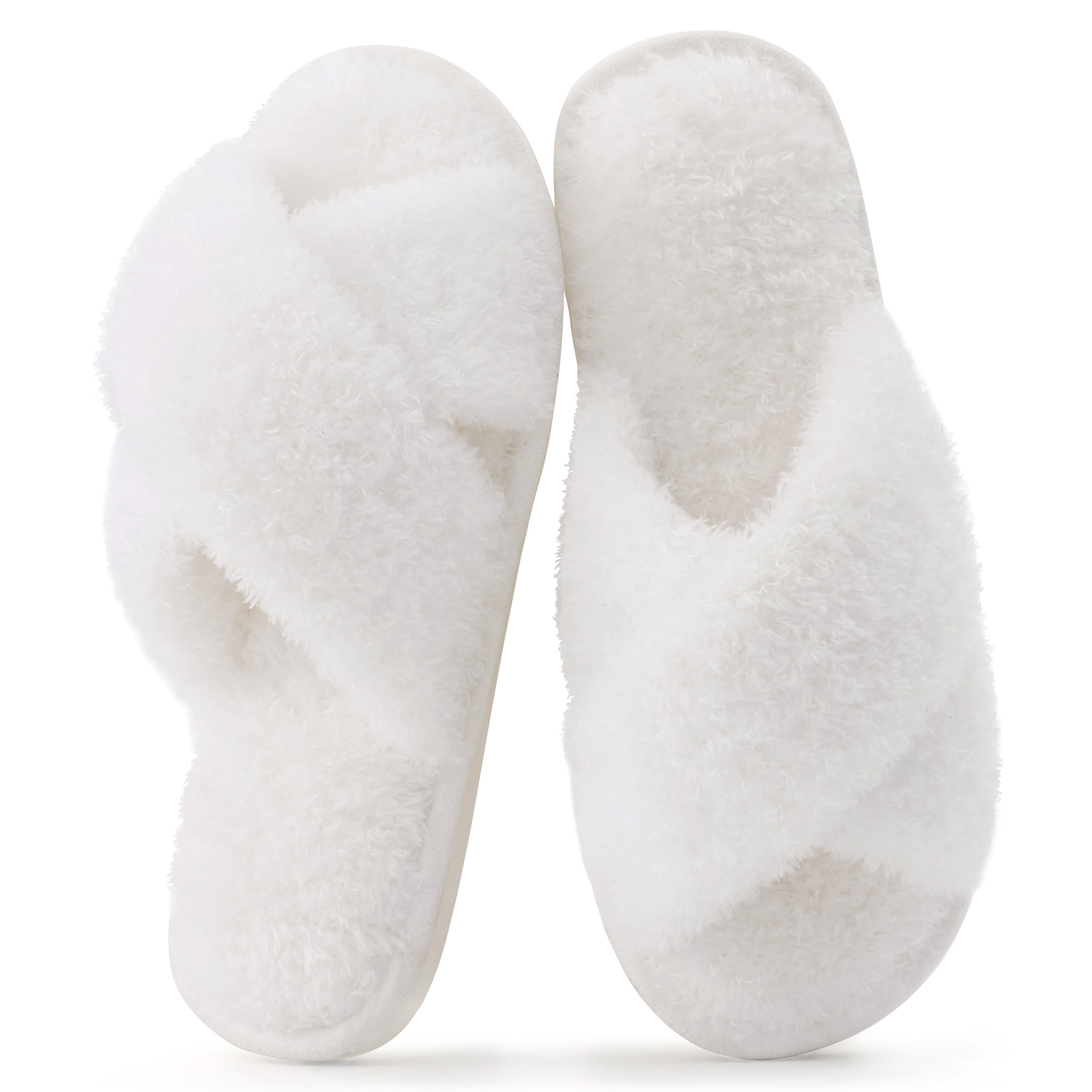 Evshine Women's Fuzzy Slippers Cross Band Memory Foam House Slippers Open Toe