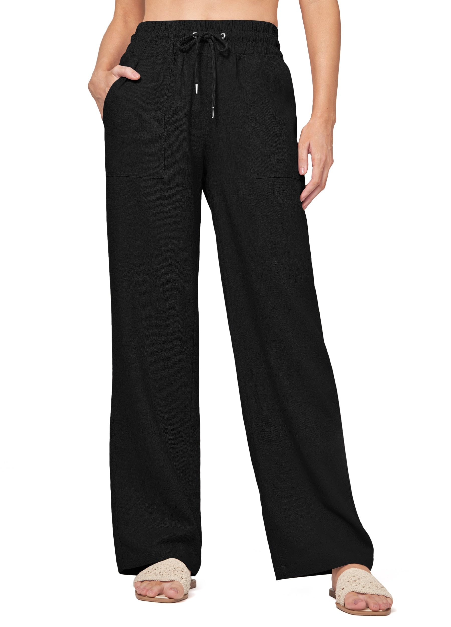 Willit Women Linen Pants Wide Leg Casual Palazzo Pants Cotton Linen Lounge Beach Summer Pants with Pockets 29"/31"/ 33"