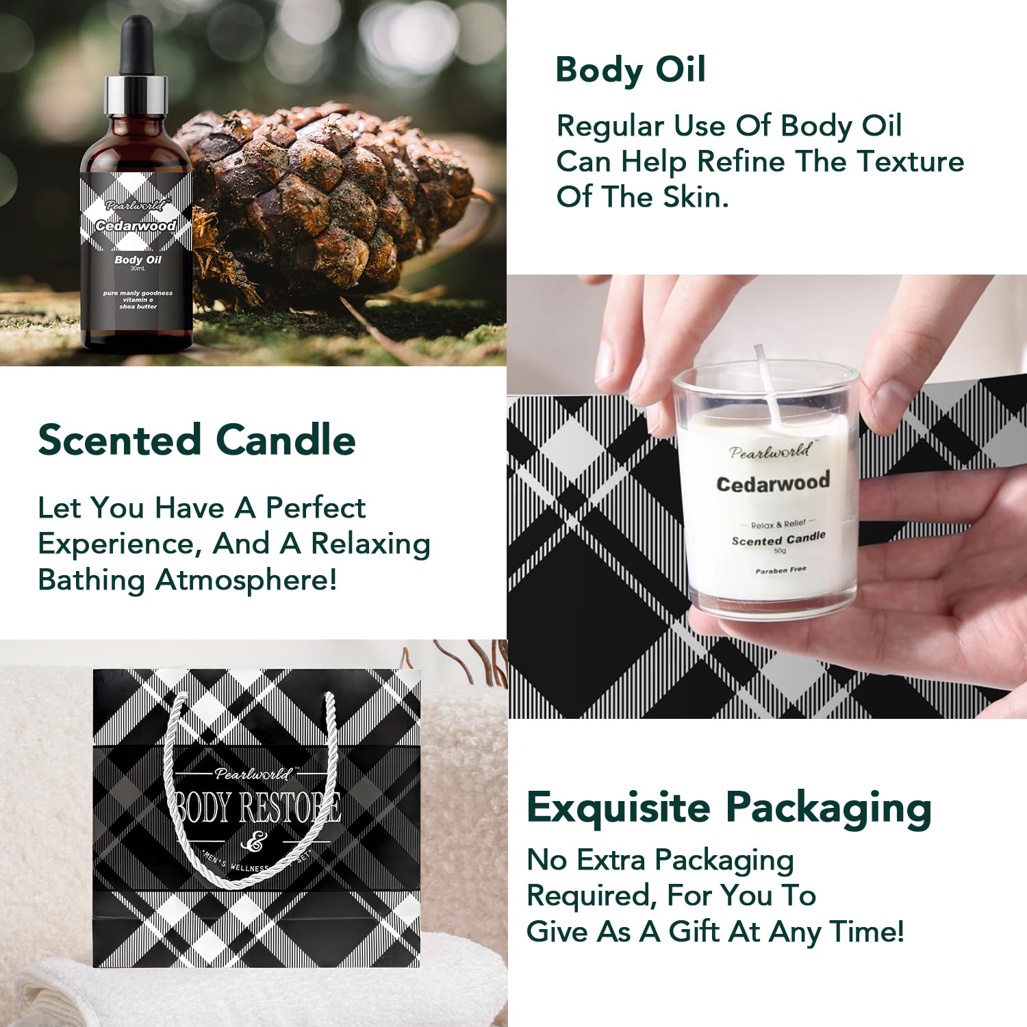 PEARLWORLD Bath Set with Ocean Scented Spa Gifts for Men, Christmas Birthday Self Skin Care Set for Men, Spa Gift Baskets for Him, 12Pcs Men's Spa Kit Gifts for Bath Spa