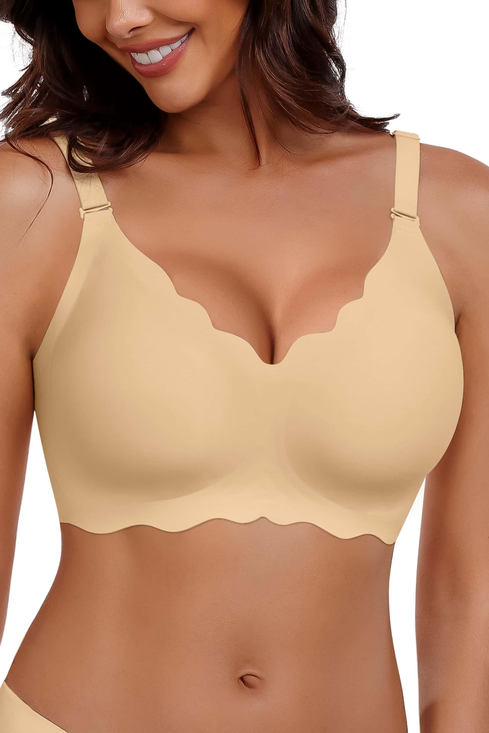 HORISUN Wireless Seamless Bras for Women No Underwire Wavy V Neck Soft Support Full Coverage Comfortable Bra
