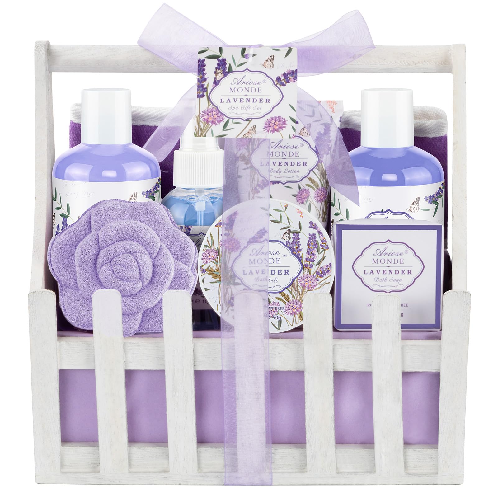 Bath Spa Gift Basket Set for Women, Enchanted Orchid Scent, Home Spa Gift Box with Shower Gel, Bubble Bath, Body Lotion, Body Scrub, Bath Bomb, Bath Salt, Bath & Body Gift Set