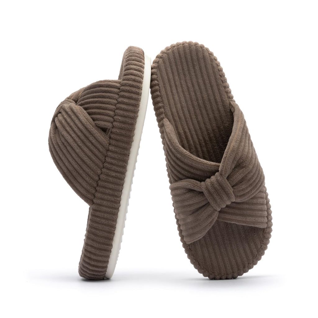 Chantomoo Slippers for Women Memory Foam House Bedroom Corduroy Bow Crossbands Slipper Shoes Comfy Trendy Gift Slippers
