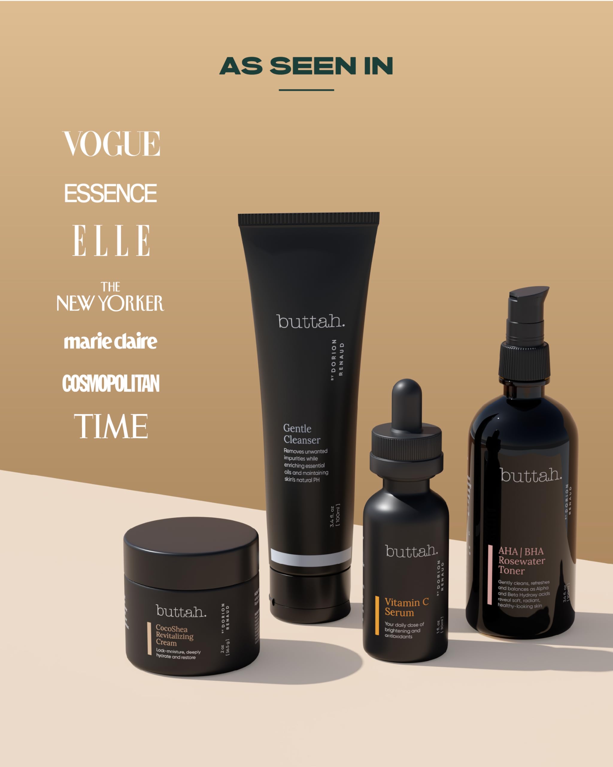 Buttah Skin Supreme Kit for Melanin Rich Skin | Buttah Moistuizer 2 oz | Vitamin C Serum 1 oz | Cleanser 3.4 oz | Rosewater Toner 3.4 oz | Black Owned Skincare