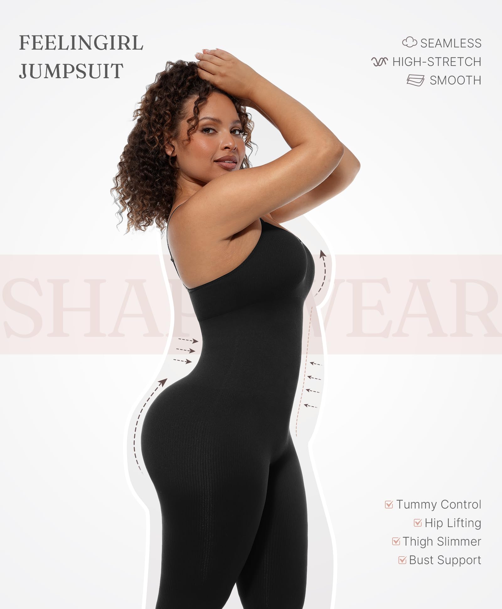 FeelinGirl Plus Size Tummy Control Jumpsuits for One Piece Ribbed Fabric With Stretch Women Workout Romper Seamless