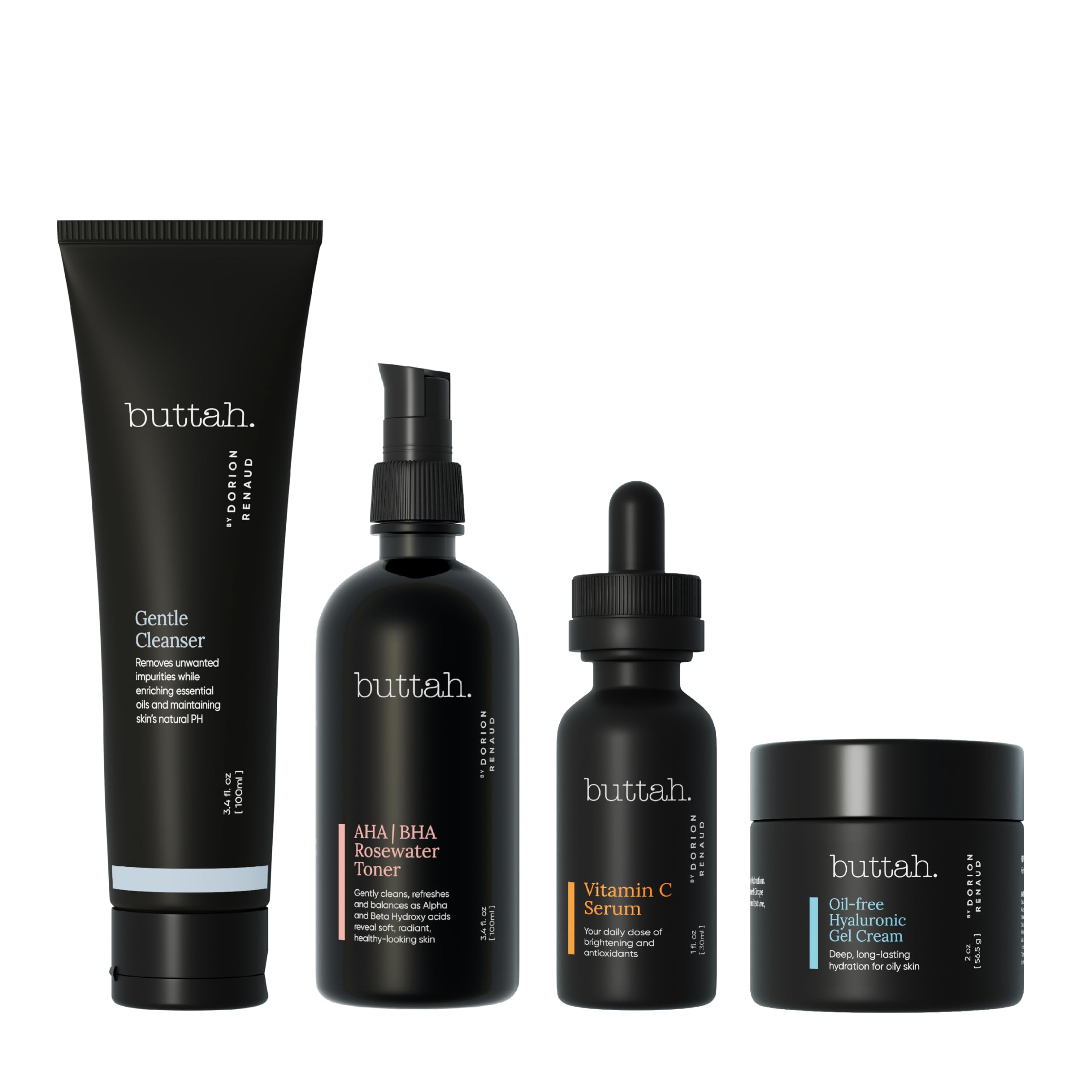 Buttah Skin Supreme Kit for Melanin Rich Skin | Buttah Moistuizer 2 oz | Vitamin C Serum 1 oz | Cleanser 3.4 oz | Rosewater Toner 3.4 oz | Black Owned Skincare