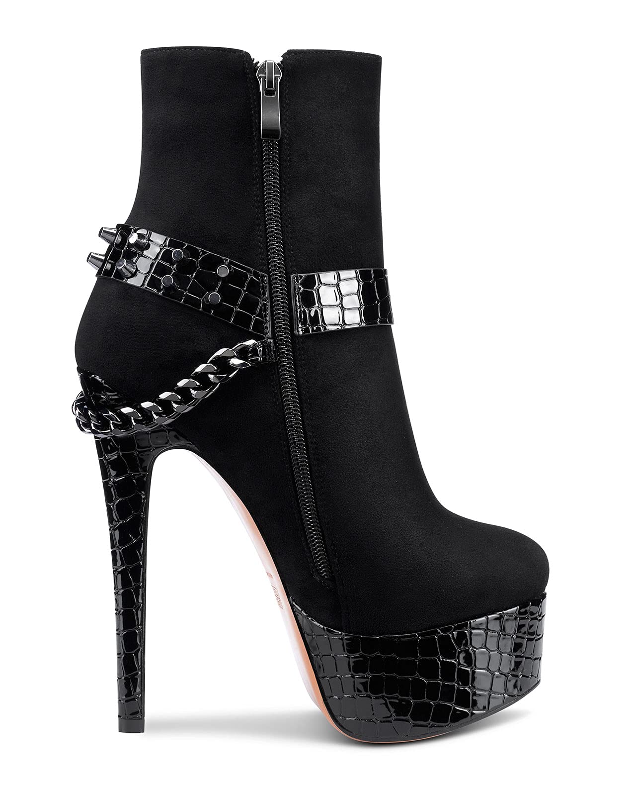 Castamere Womens High Heel Platform Ankle Boot Stiletto Heels Rivet Dress Boots with Zipper Round Toe 6 Inch Heels
