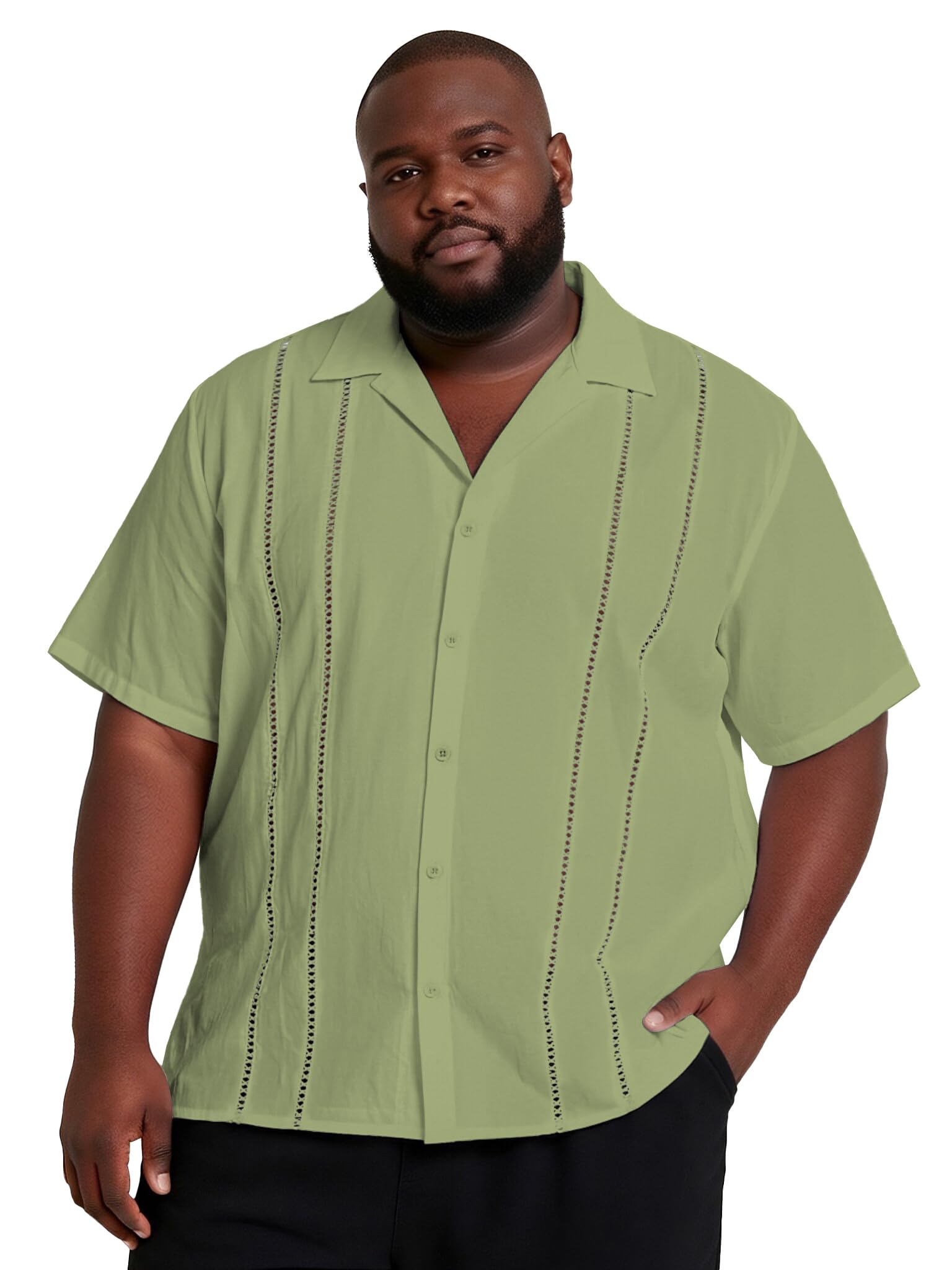 Yuyapu Big and Tall Guayabera Shirt for Men – Cuban Short Sleeve Button Up Summer Office & Beach Dress Shirt