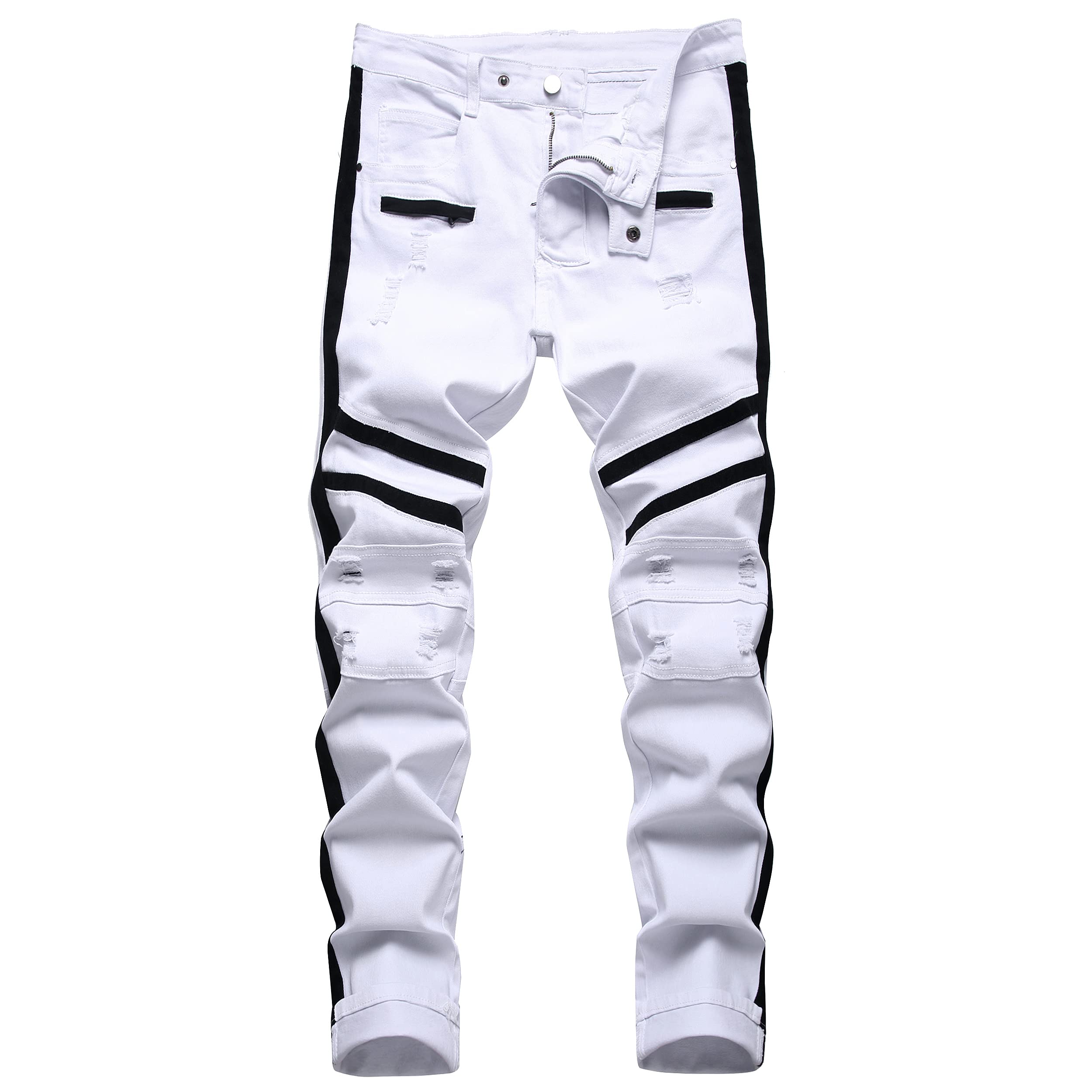 QIMYUM Men's Slim Fit Jeans Ripped Skinny Jeans for Men, Fashion Biker Jeans Stretch Moto Cargo Denim Pants