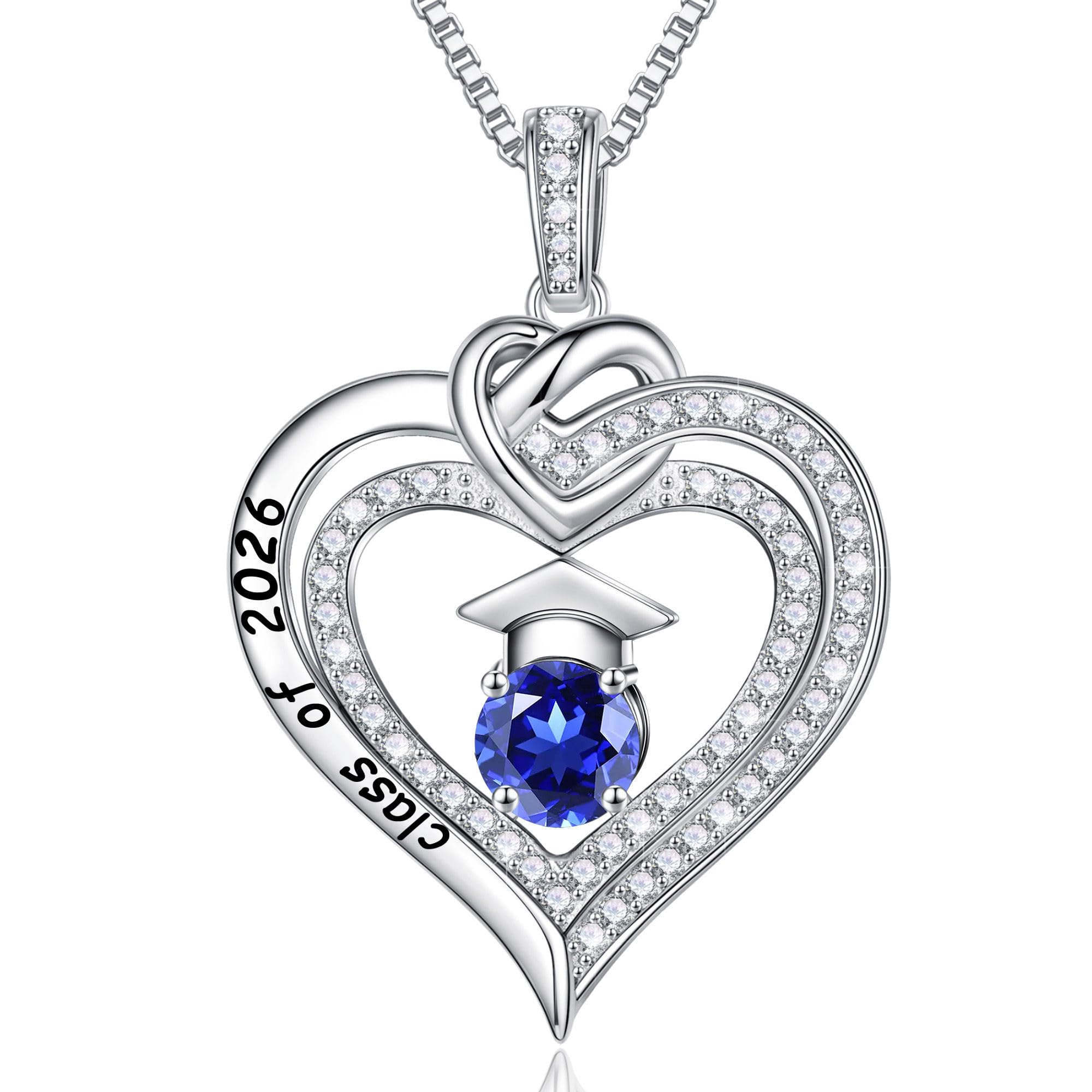 Turandoss Graduation Gifts for Her 2026, S925 Sterling Silver Birthstone Necklace Engraved Class of 2026 Inspirational Necklaces High School College Graduation Gifts for Women
