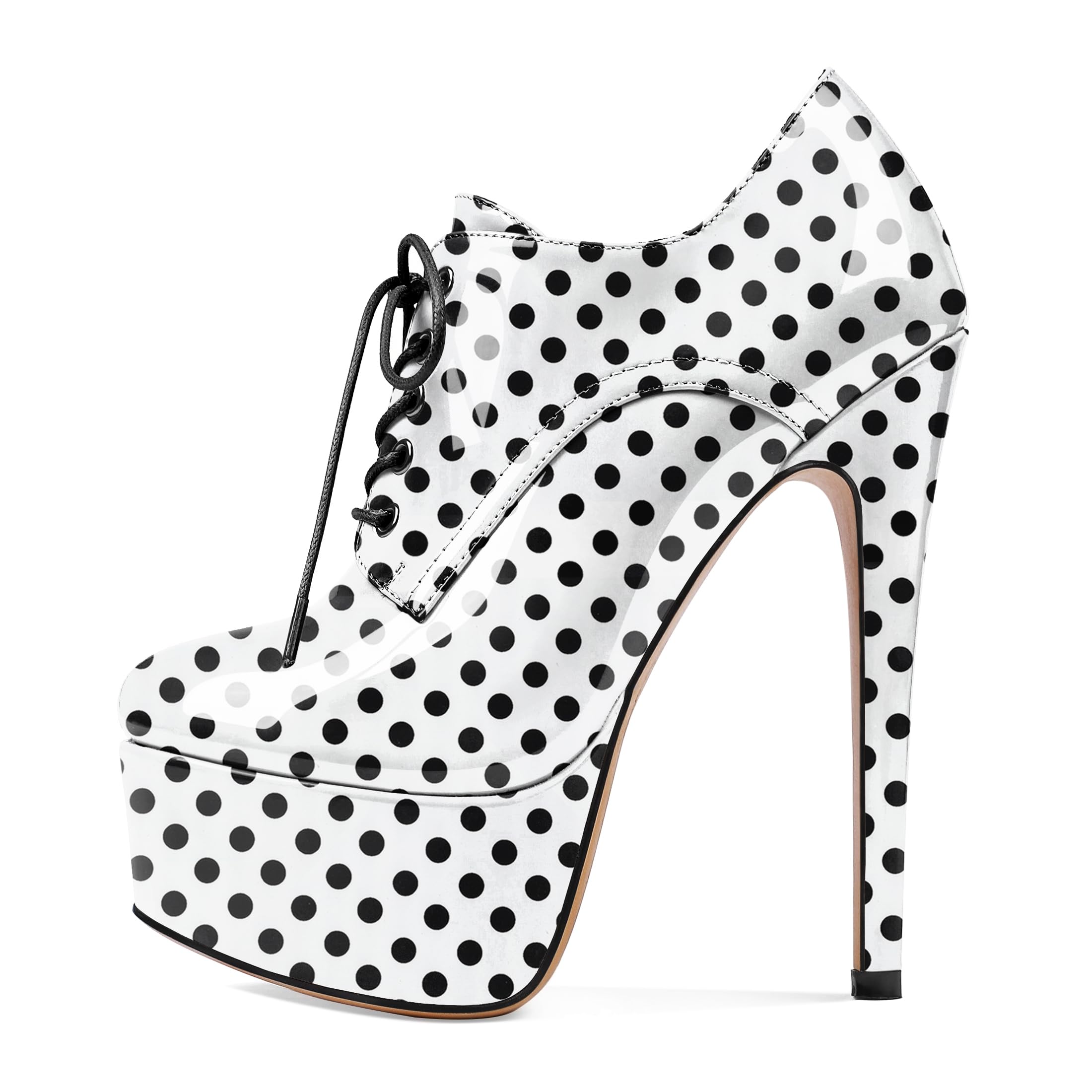 SAMMITOP Women's Round Toe Lace Up Ankle Boots Platform High Heel Pumps Party Dress Shoes