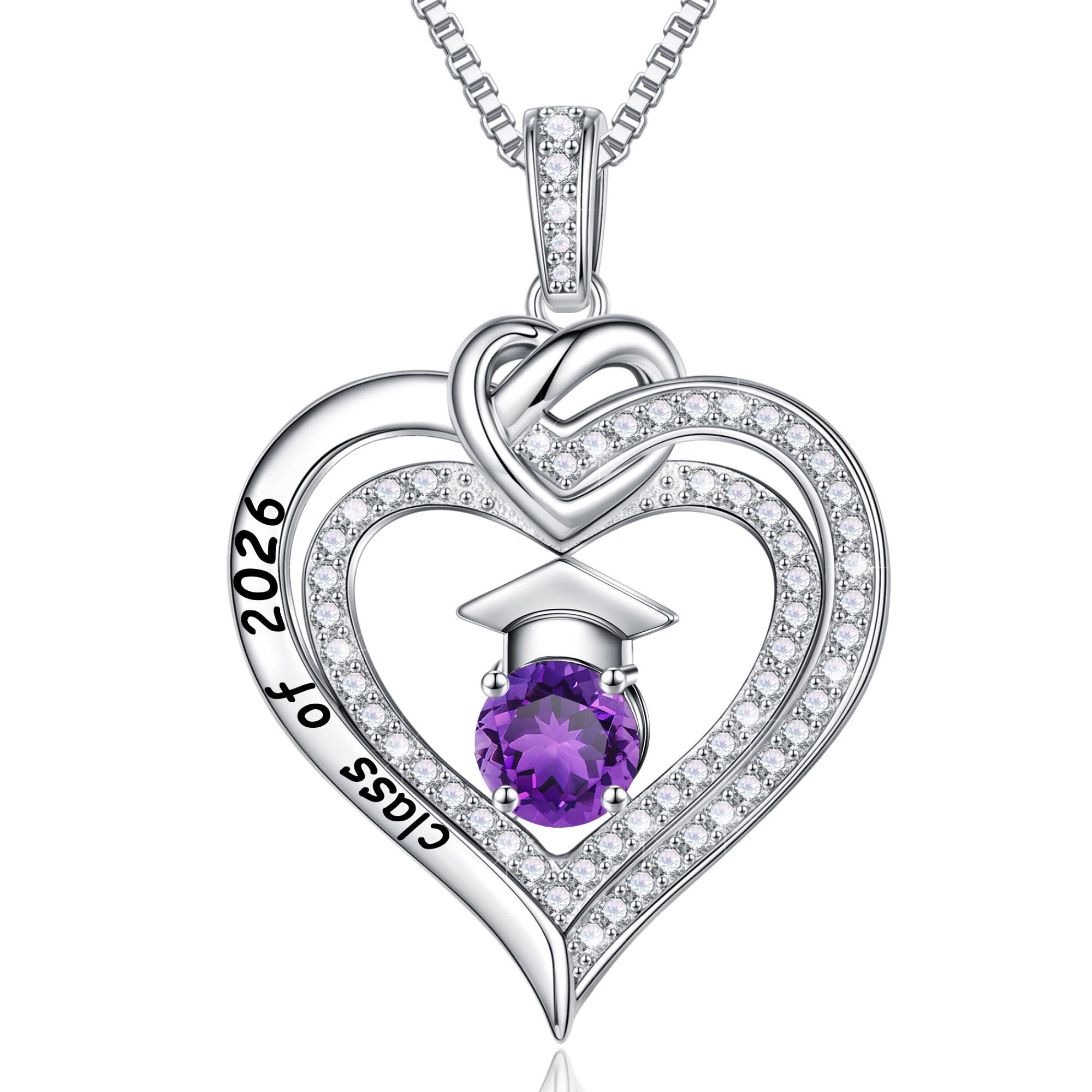 Turandoss Graduation Gifts for Her 2026, S925 Sterling Silver Birthstone Necklace Engraved Class of 2026 Inspirational Necklaces High School College Graduation Gifts for Women
