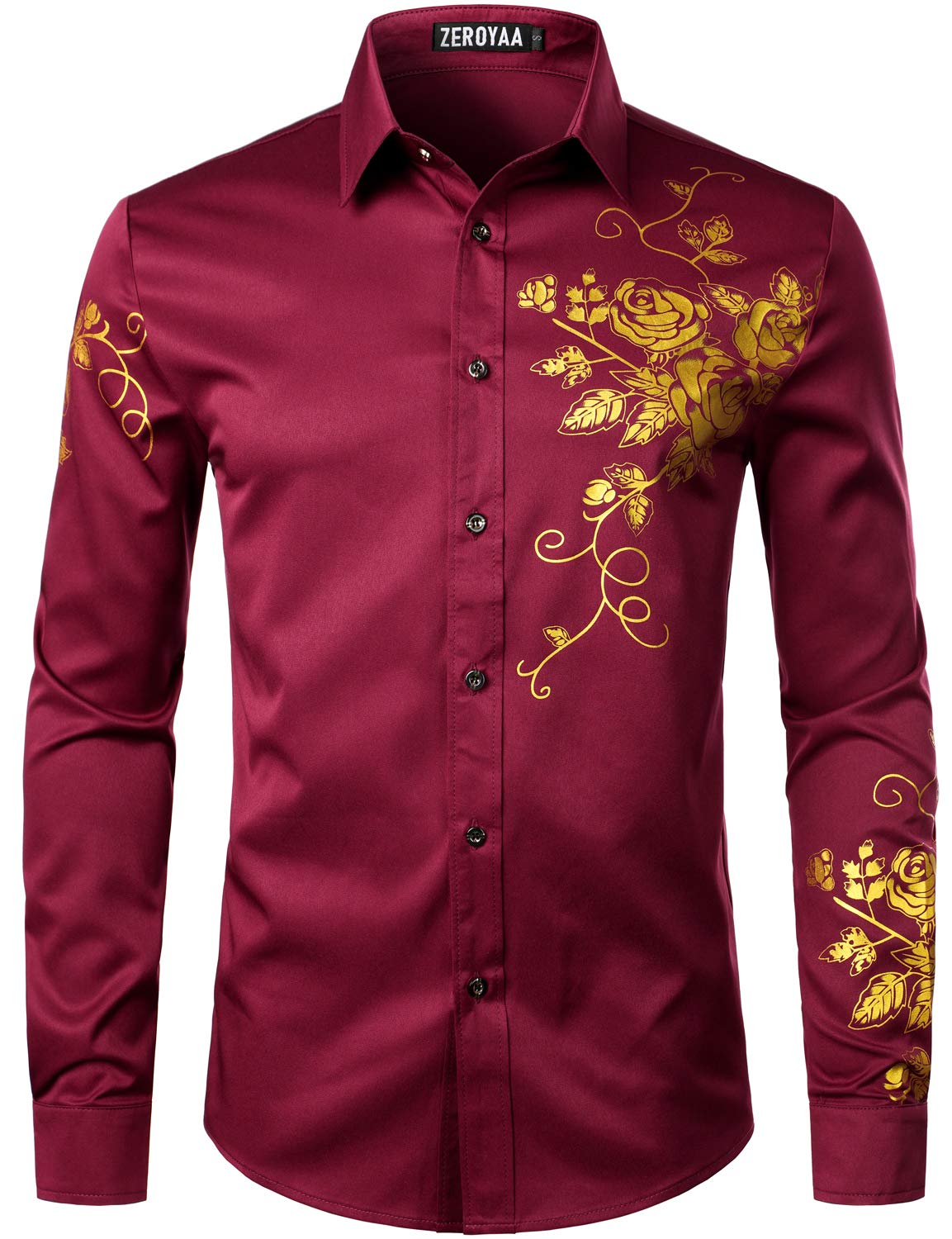 ZEROYAA Mens Hipster Printed Slim Fit Long Sleeve Button Up Party Dress Shirts