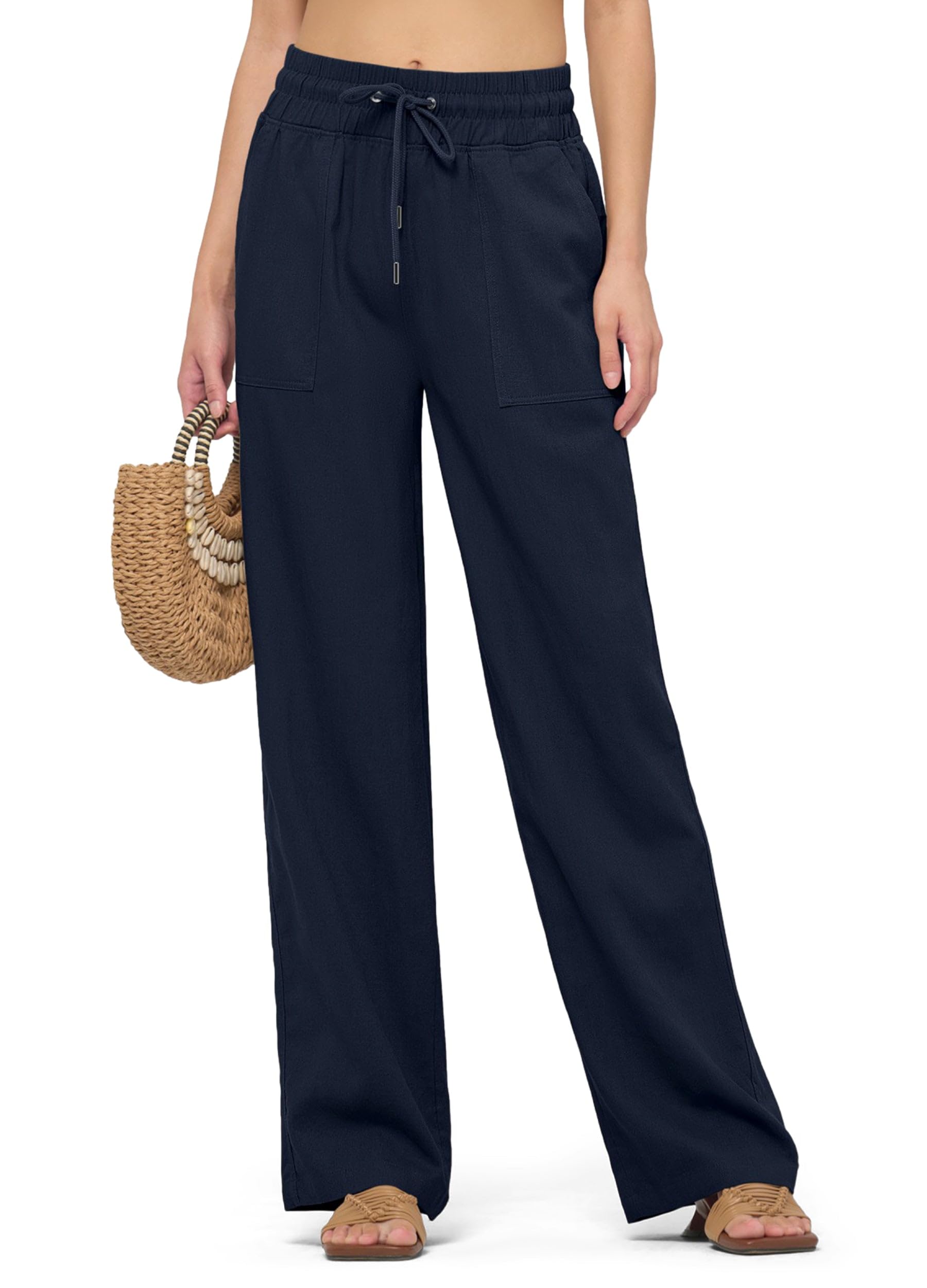 Willit Women Linen Pants Wide Leg Casual Palazzo Pants Cotton Linen Lounge Beach Summer Pants with Pockets 29"/31"/ 33"