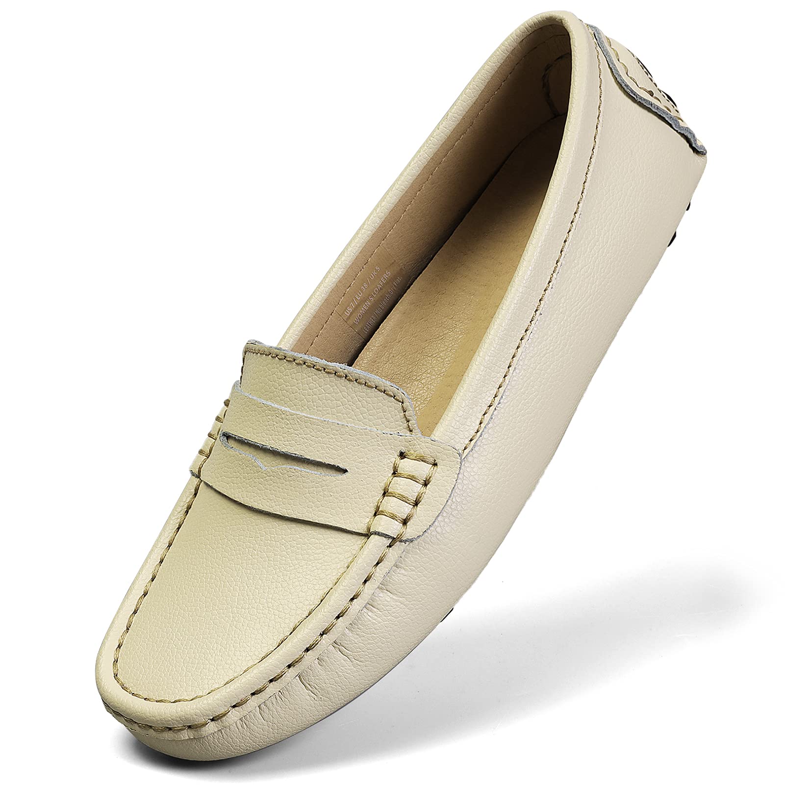 Artisure Women's Classic Comfort Leather Penny Loafers Casual Slip-Ons Lightweight Walking Flats Driving Mocs Boat Shoes