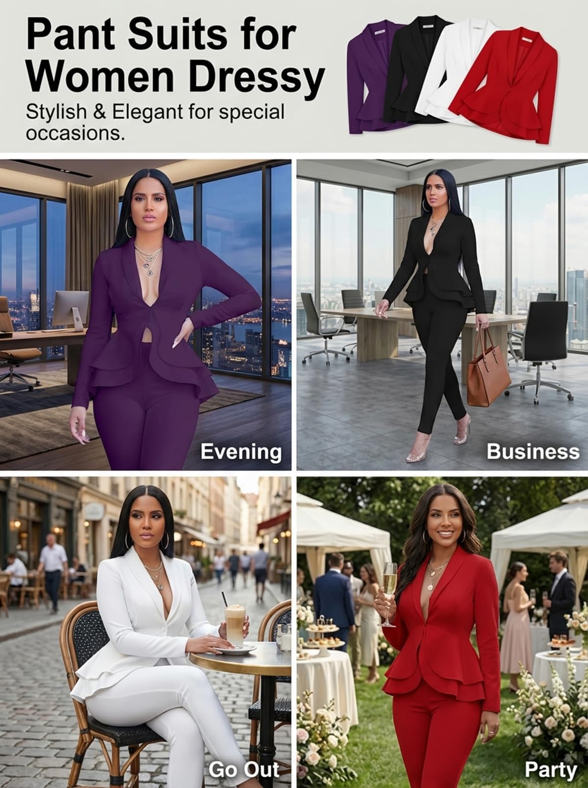 Salimdy Sexy 2 Piece Outfits for Women Long Sleeve Solid Blazer with Pants Casual Elegant Business Suit Sets