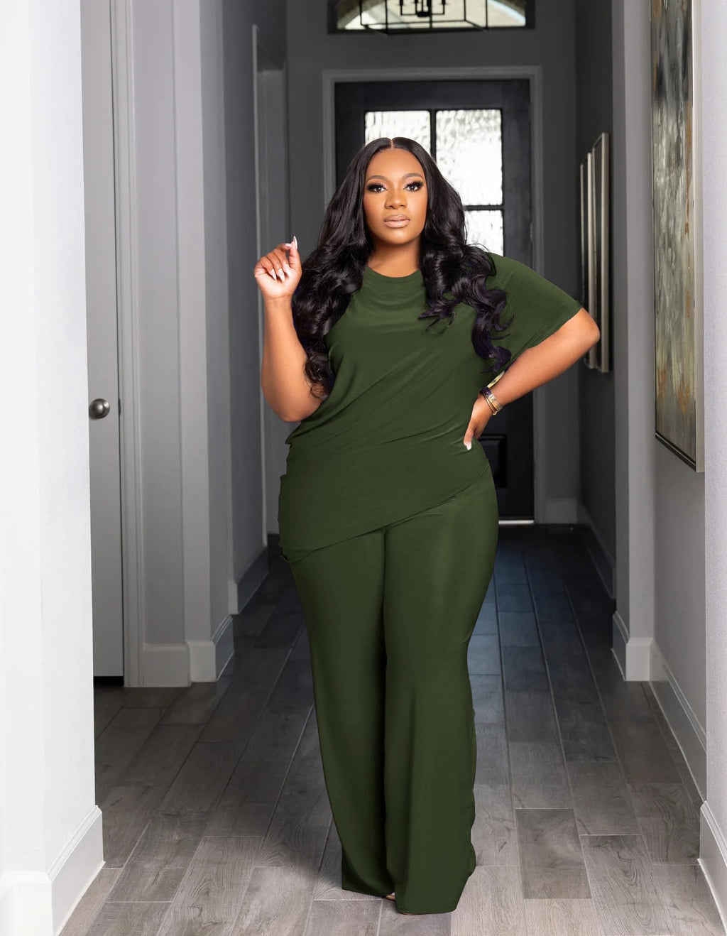 Tycorwd Women's Plus Size Two Piece Outfits Sweatsuits Sets Casual Short Sleeve Tops Loose Wide Leg Pants Tracksuit Sets