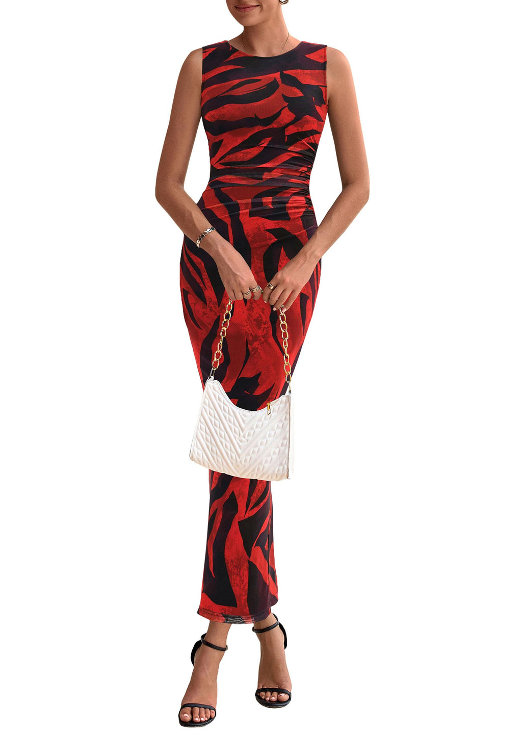 PRETTYGARDEN Womens Summer Wedding Guest Dress 2026 Spring Mesh Sleeveless Bodycon Ruched Floral Holiday Maxi Long Dresses