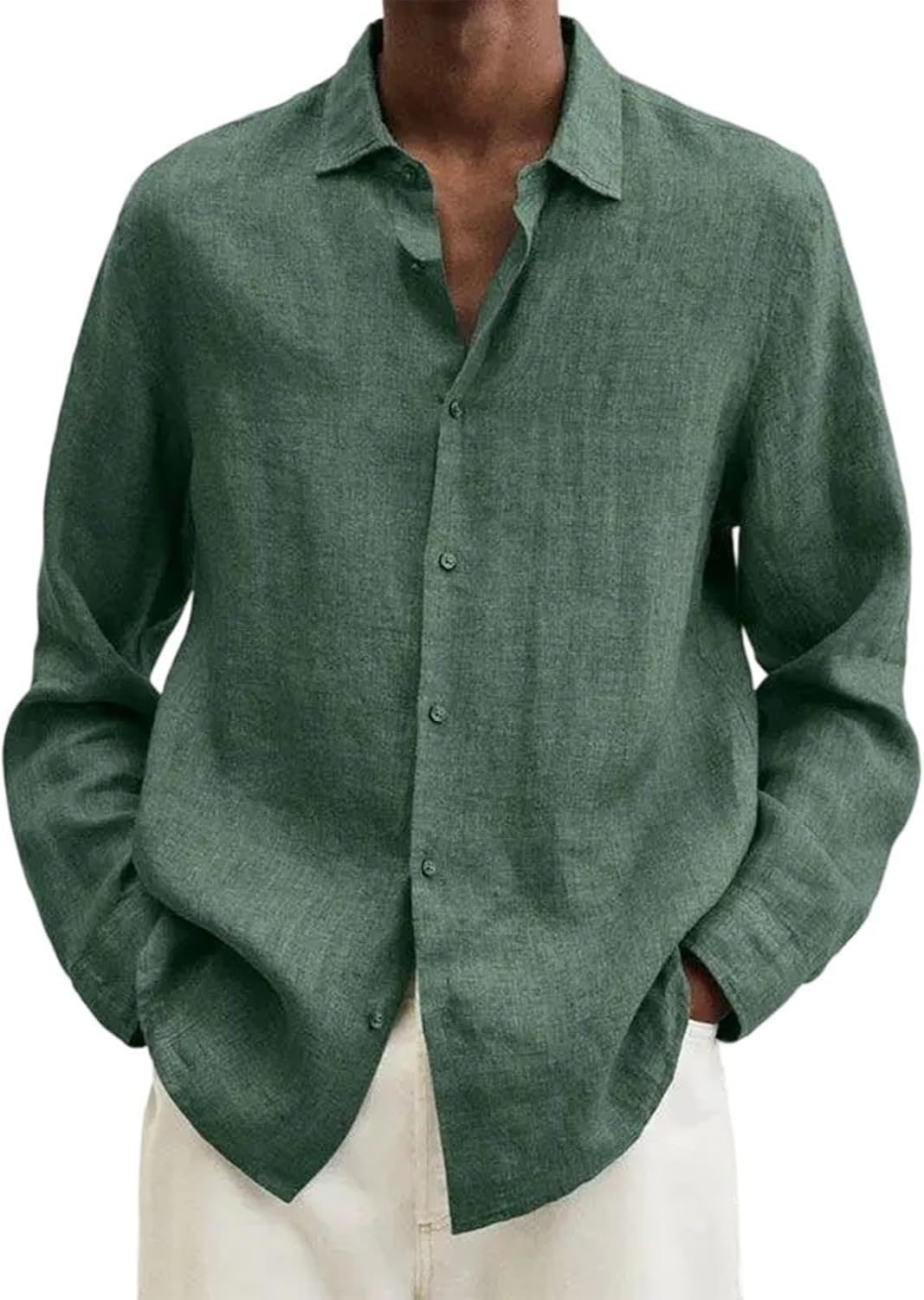 Cotton Linen Shirts for Men Button Down Casual Loose Fit Long Sleeve Summer Beach Shirts Vacation Tops