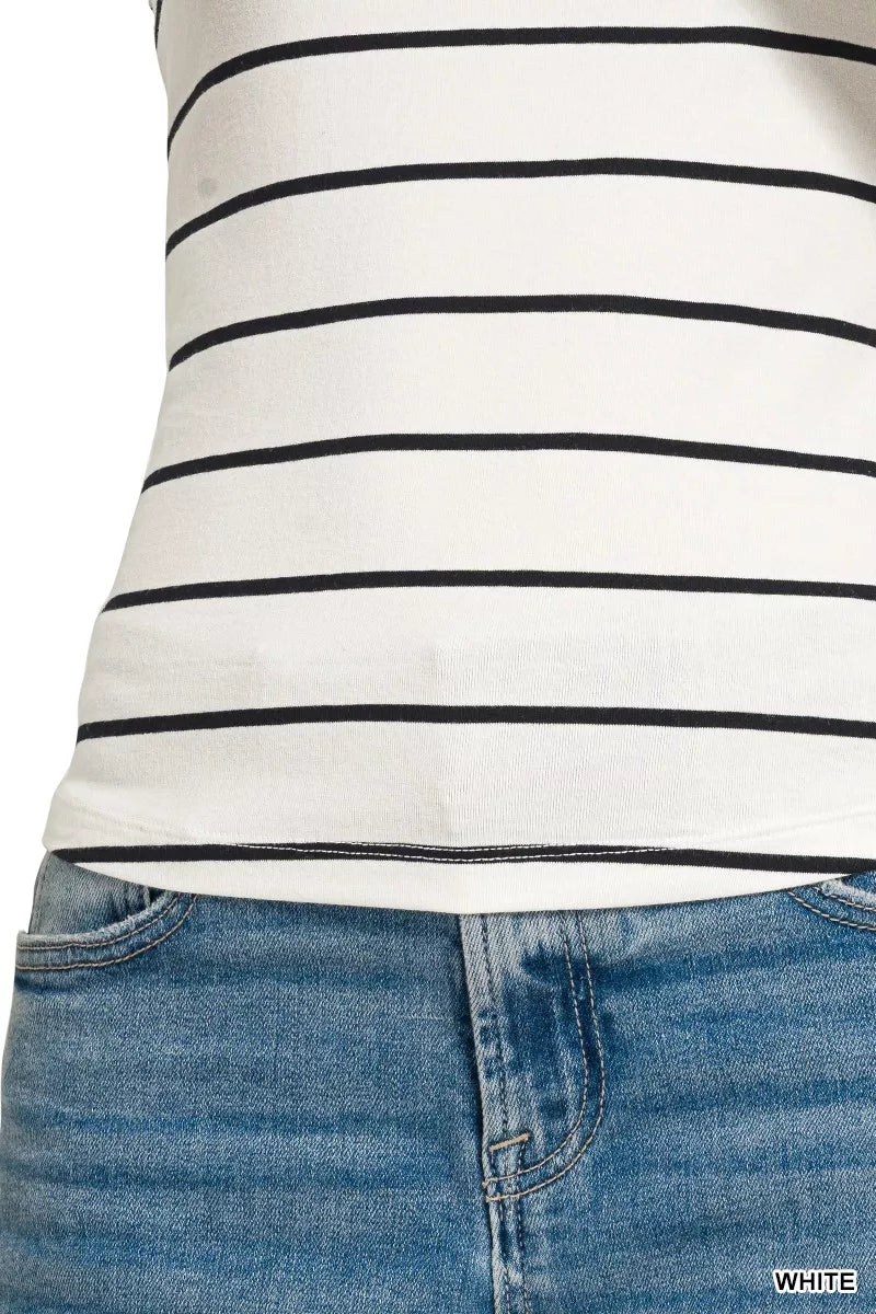 White Striped Round Neck Tank Top
