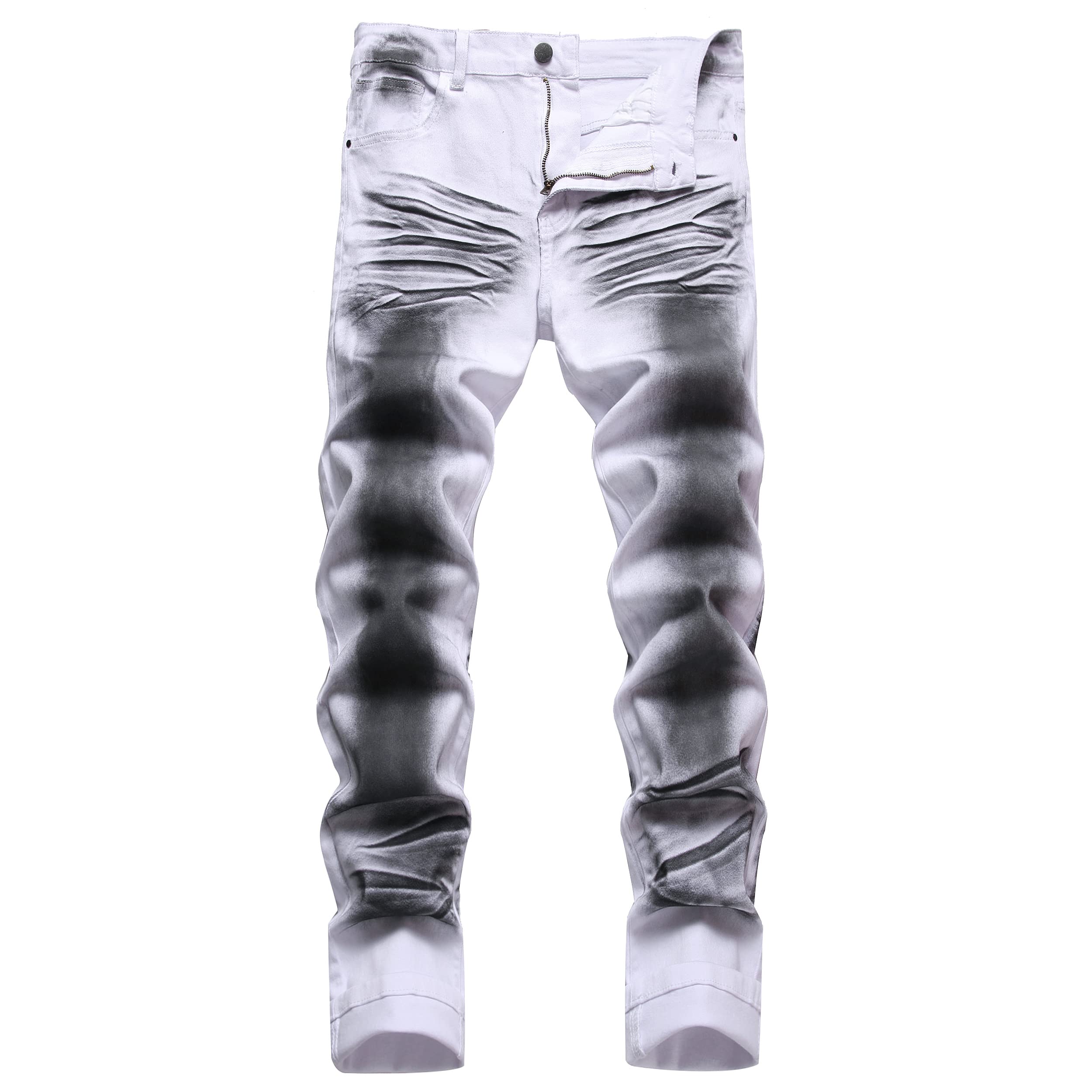 DANT BULUN Men's Ripped Distressed Destroyed Slim Fit Straight Leg Denim Jeans